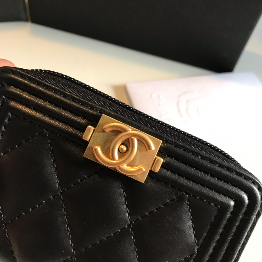 Chanel A80602 Leboy Zippy Wallet Lambskin Black With Gold