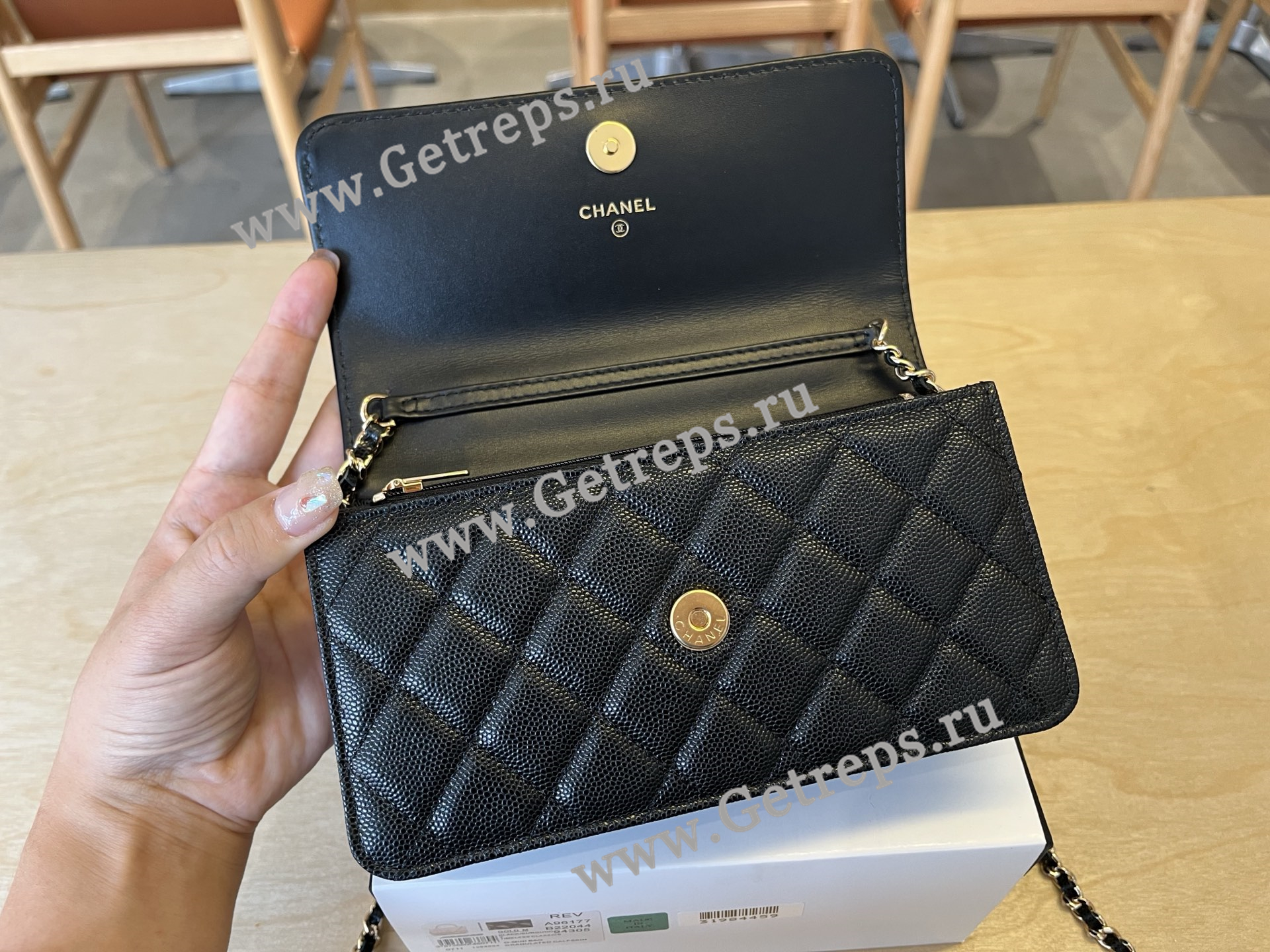 Chanel A96177 Handle WOC Wallet On Chain Gold Hardware Black Quilted Grained Calfskin