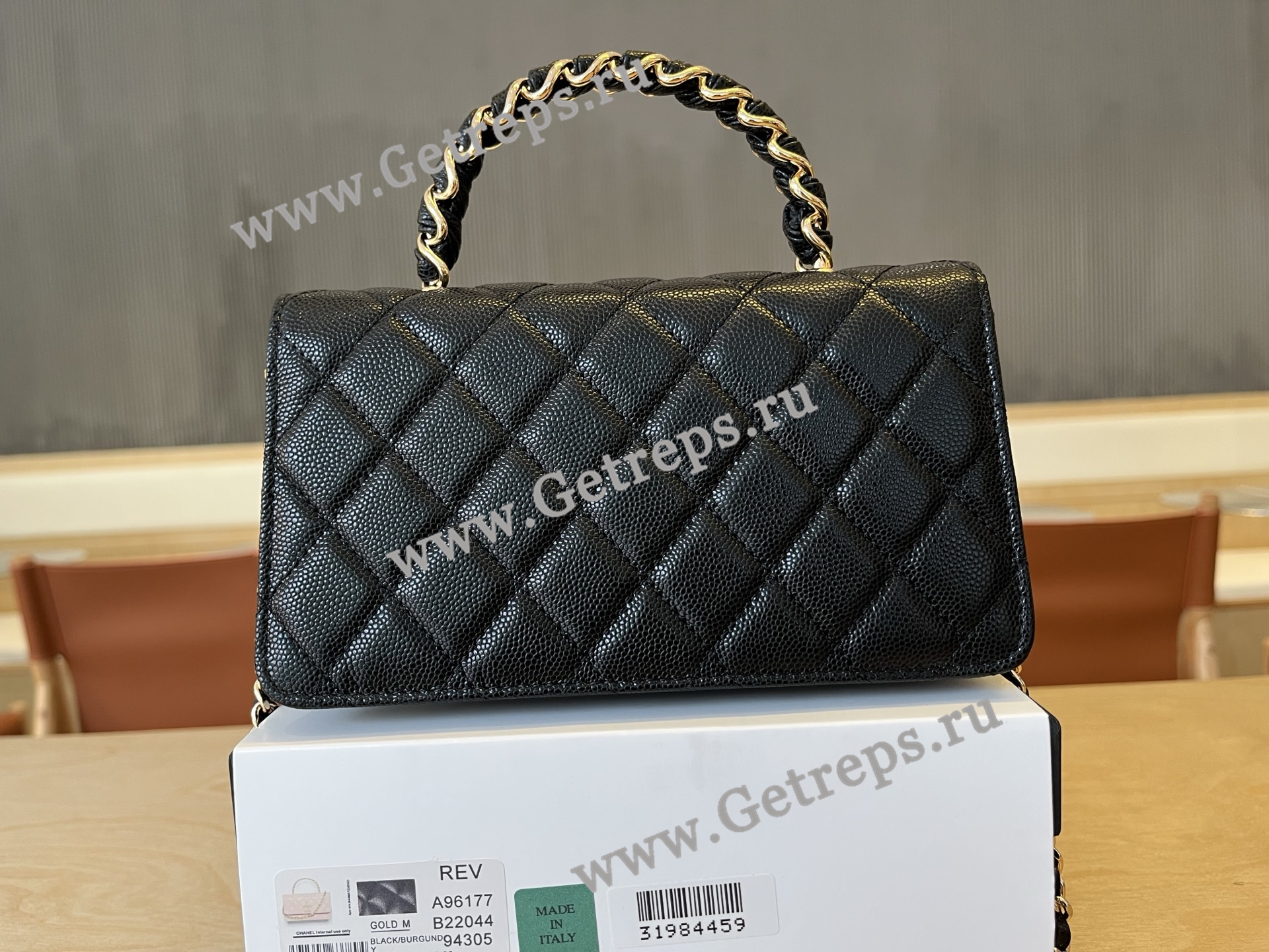 Chanel A96177 Handle WOC Wallet On Chain Gold Hardware Black Quilted Grained Calfskin