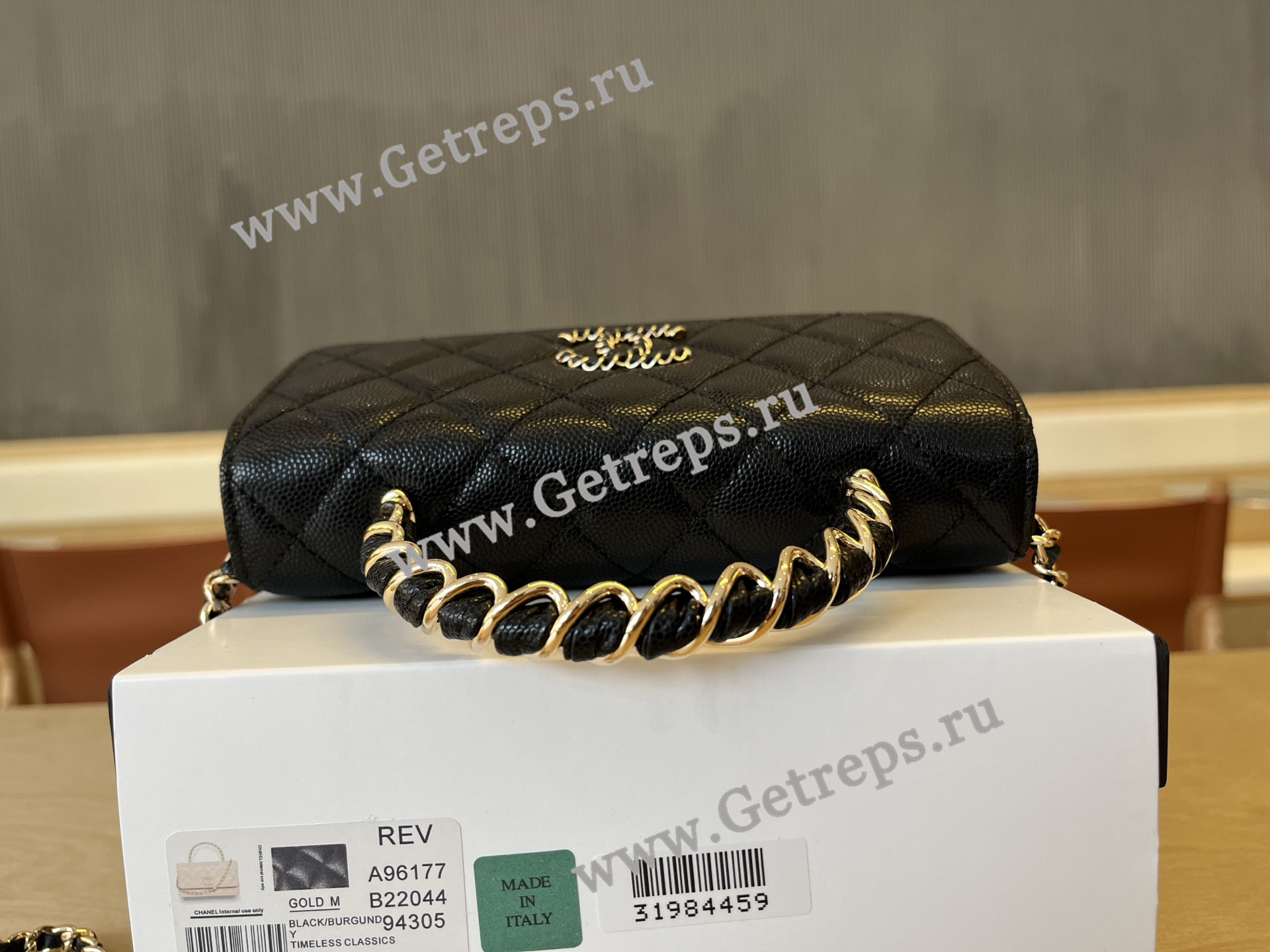 Chanel A96177 Handle WOC Wallet On Chain Gold Hardware Black Quilted Grained Calfskin