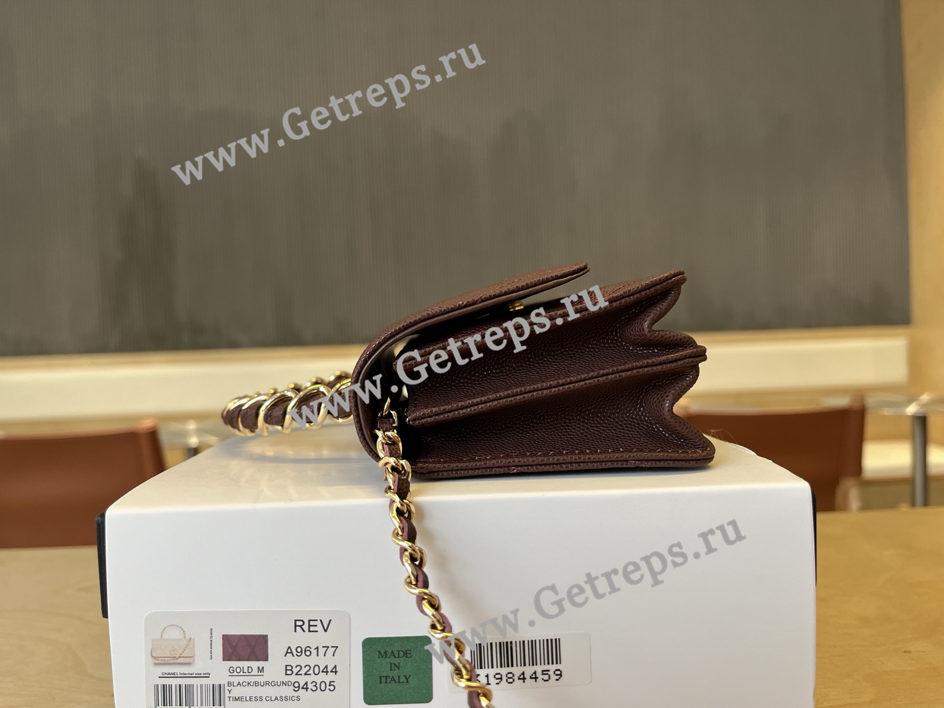 Chanel A96177 Handle WOC Wallet On Chain Gold Hardware Dark Red Quilted Grained Calfskin