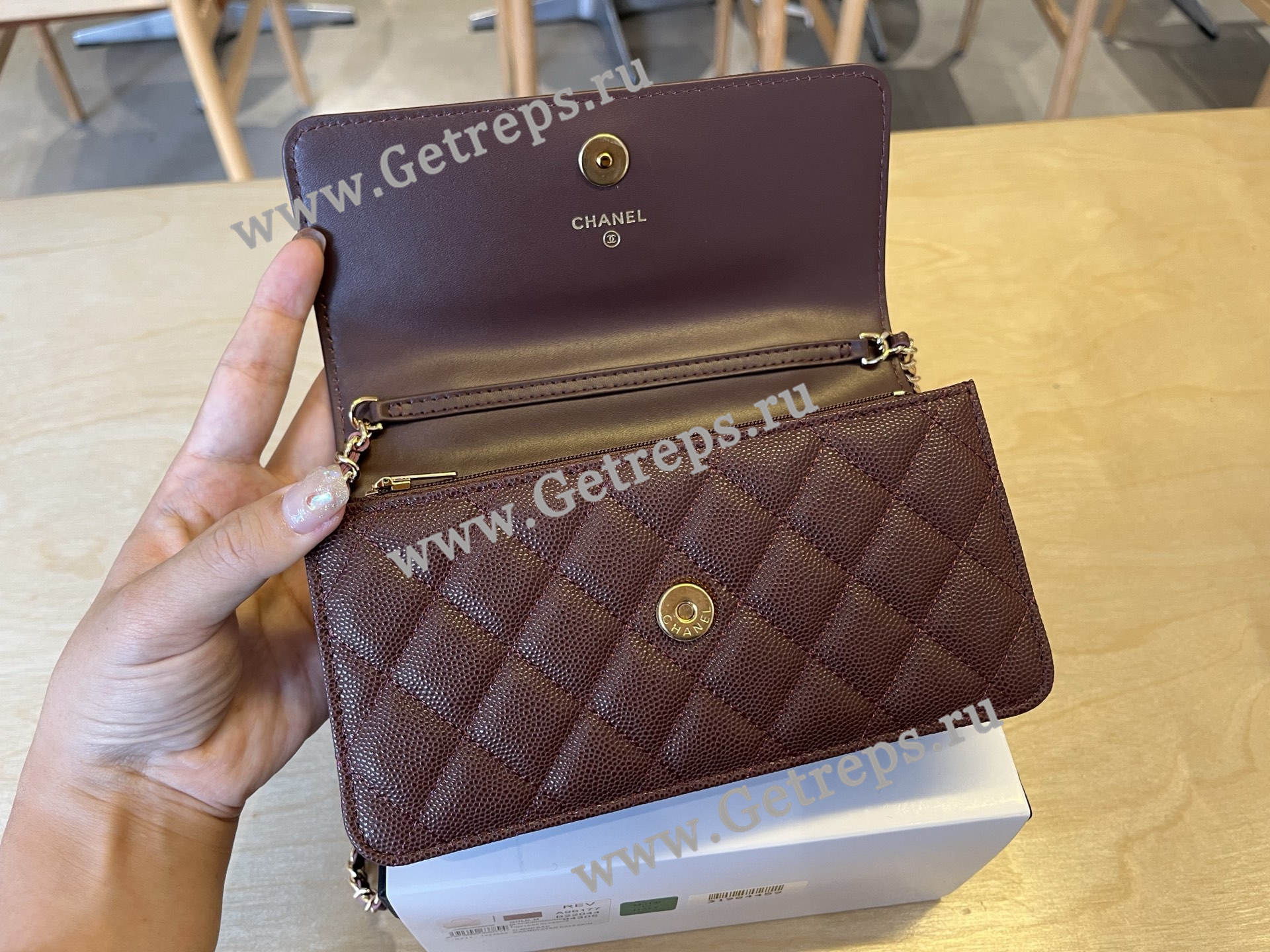 Chanel A96177 Handle WOC Wallet On Chain Gold Hardware Dark Red Quilted Grained Calfskin