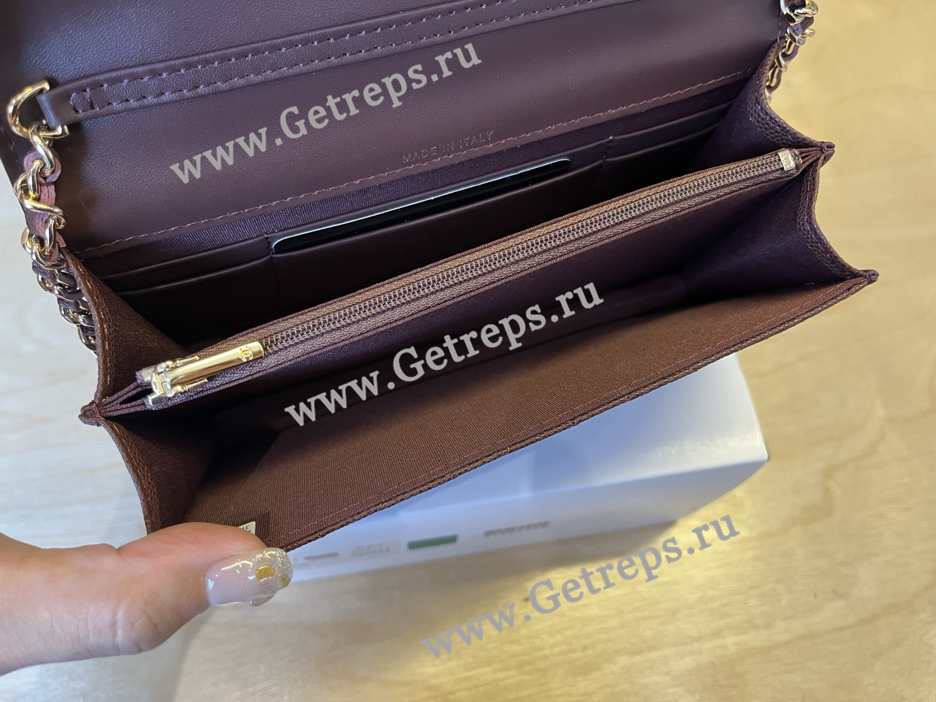 Chanel A96177 Handle WOC Wallet On Chain Gold Hardware Dark Red Quilted Grained Calfskin