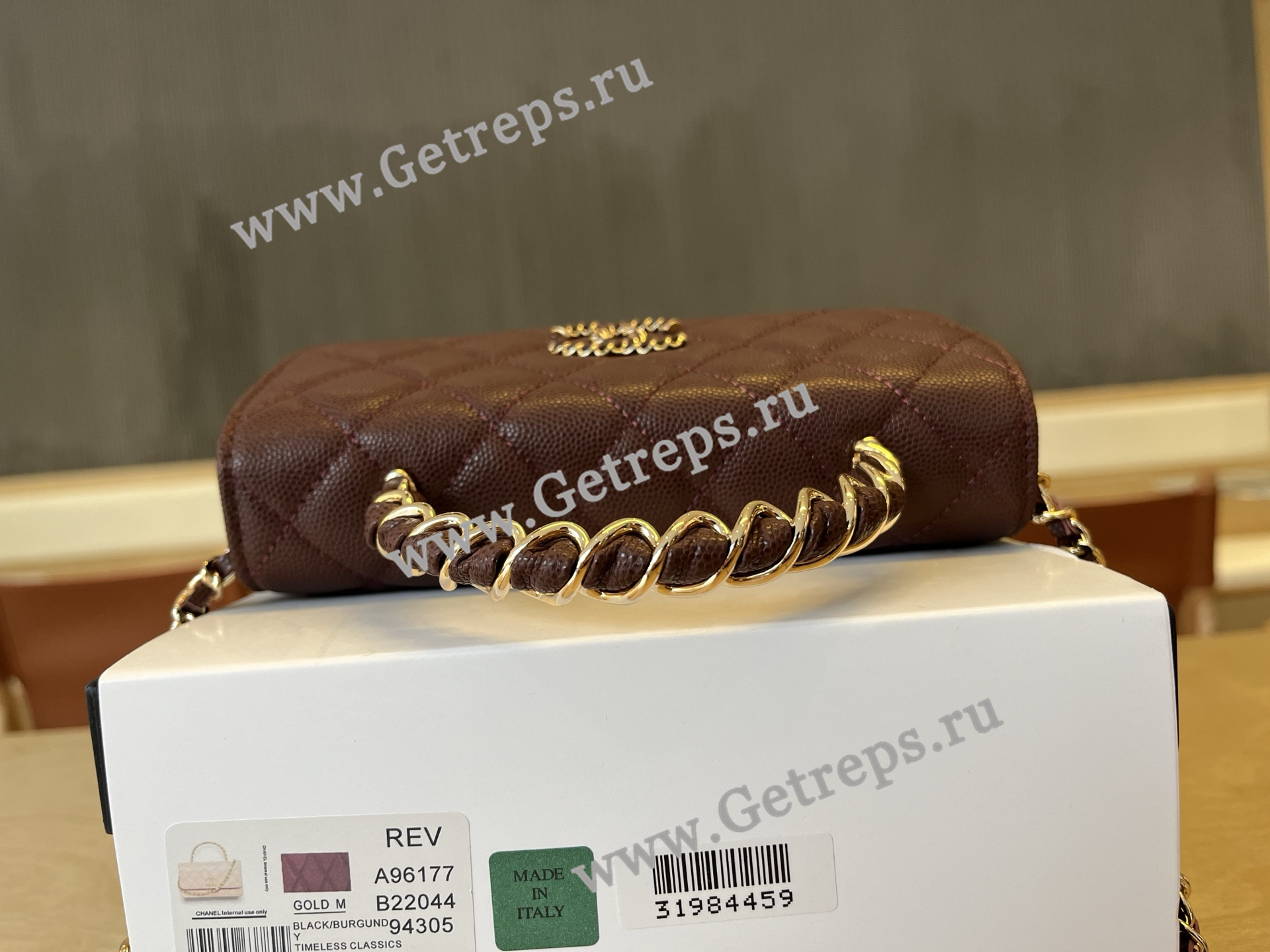 Chanel A96177 Handle WOC Wallet On Chain Gold Hardware Dark Red Quilted Grained Calfskin