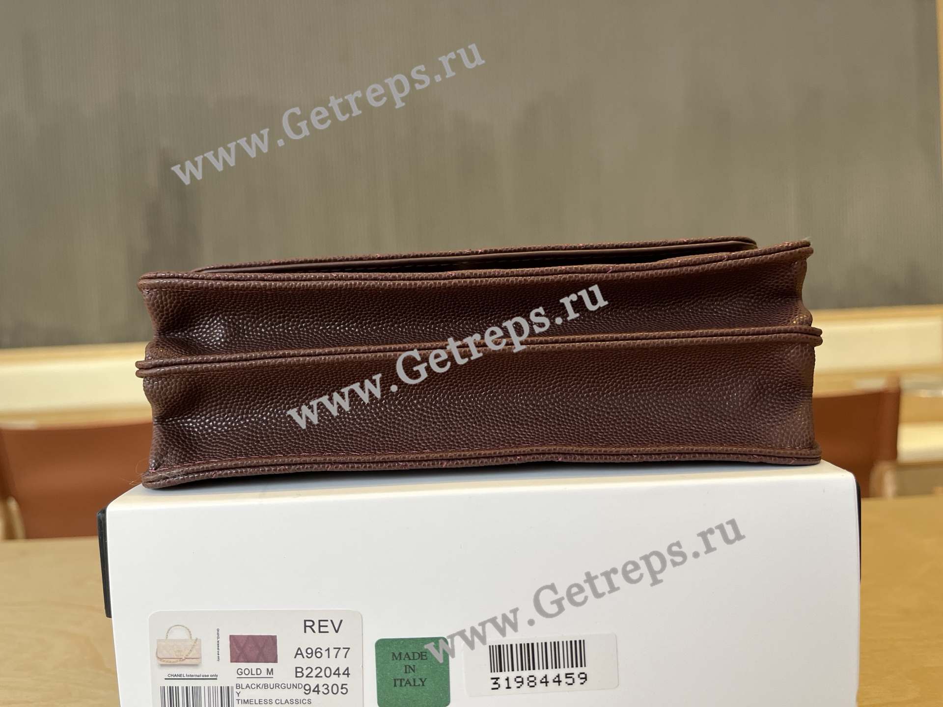 Chanel A96177 Handle WOC Wallet On Chain Gold Hardware Dark Red Quilted Grained Calfskin