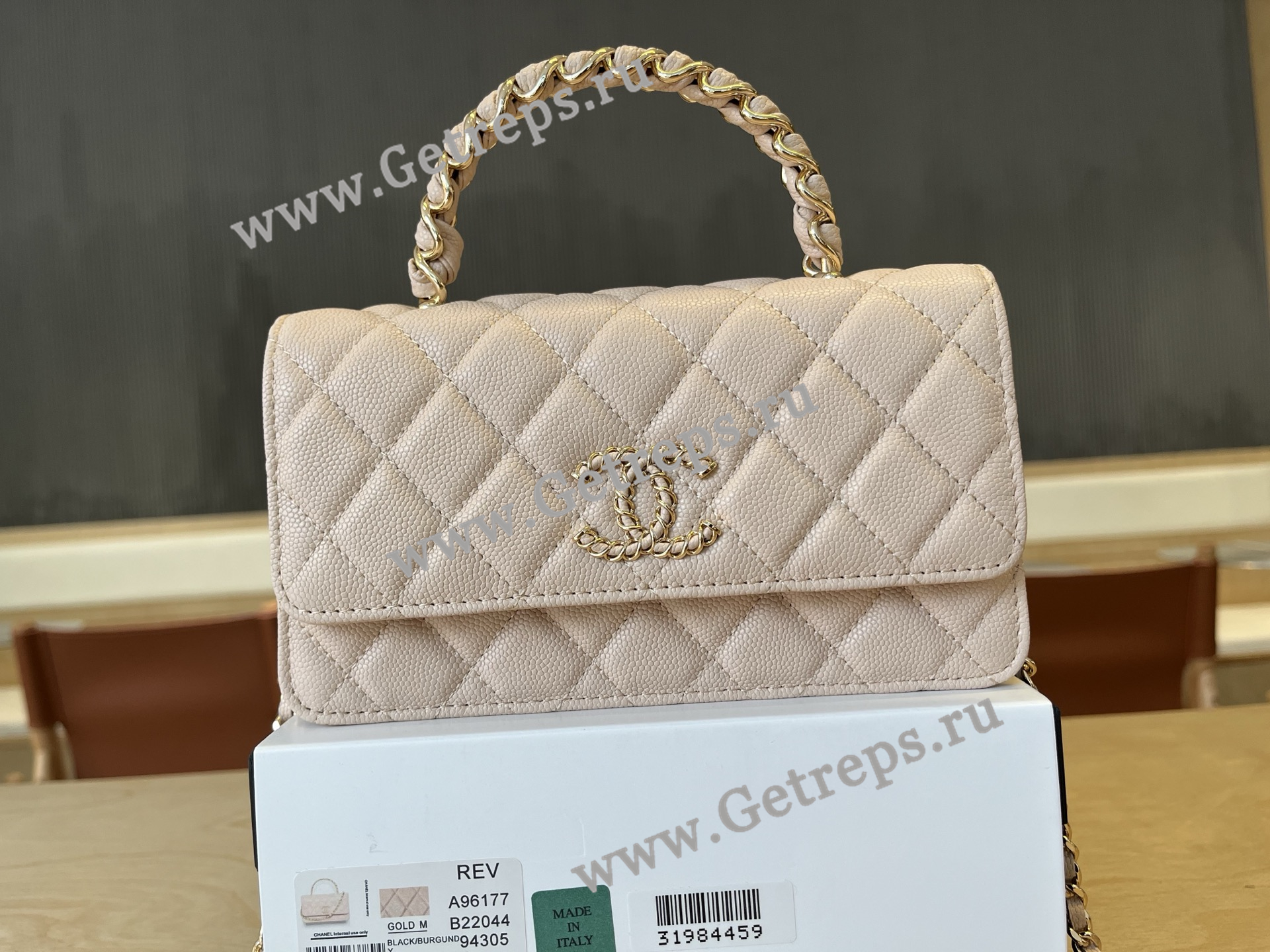 Chanel A96177 Handle WOC Wallet On Chain Gold Hardware Light Pink Quilted Grained Calfskin