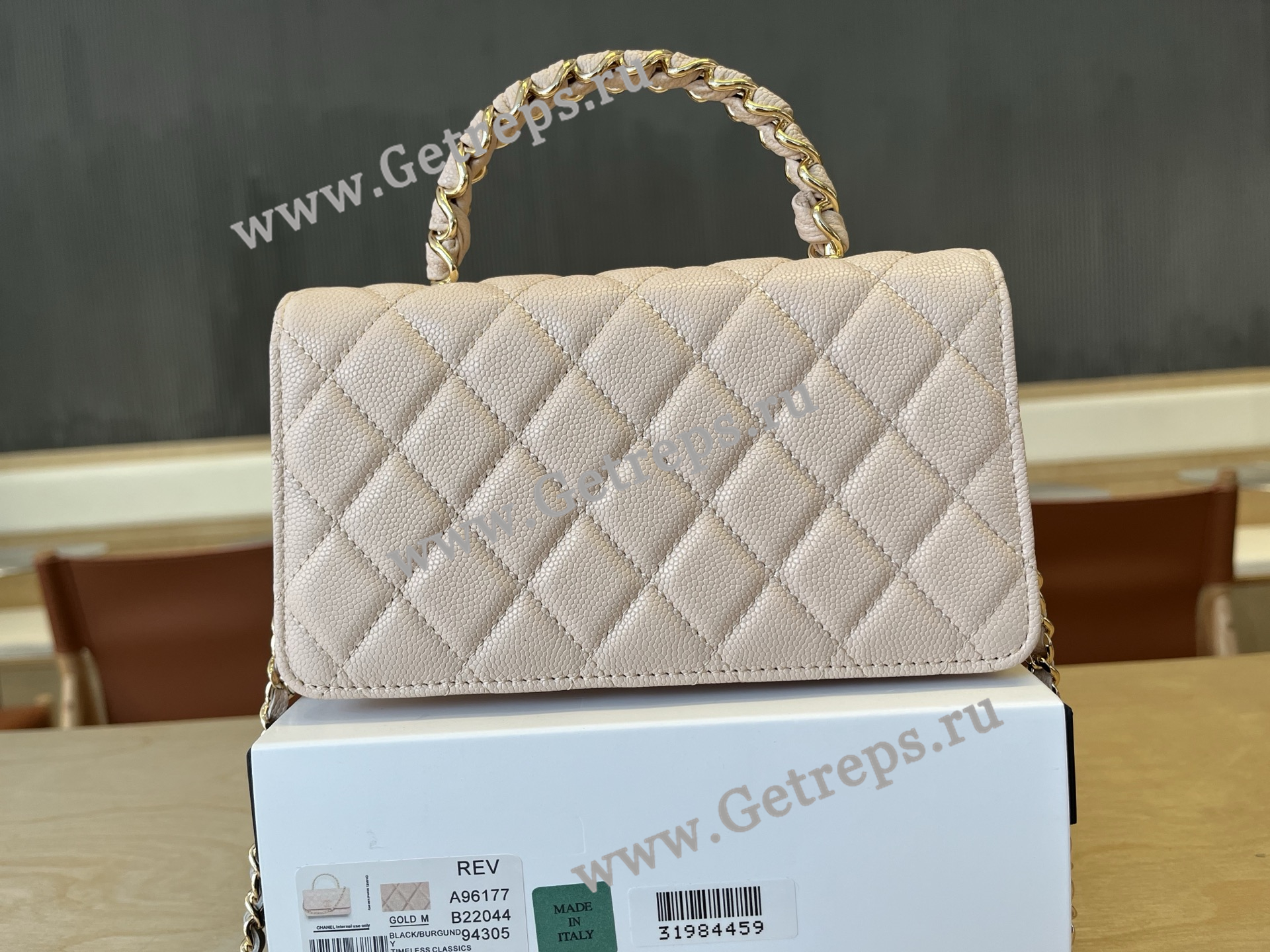 Chanel A96177 Handle WOC Wallet On Chain Gold Hardware Light Pink Quilted Grained Calfskin