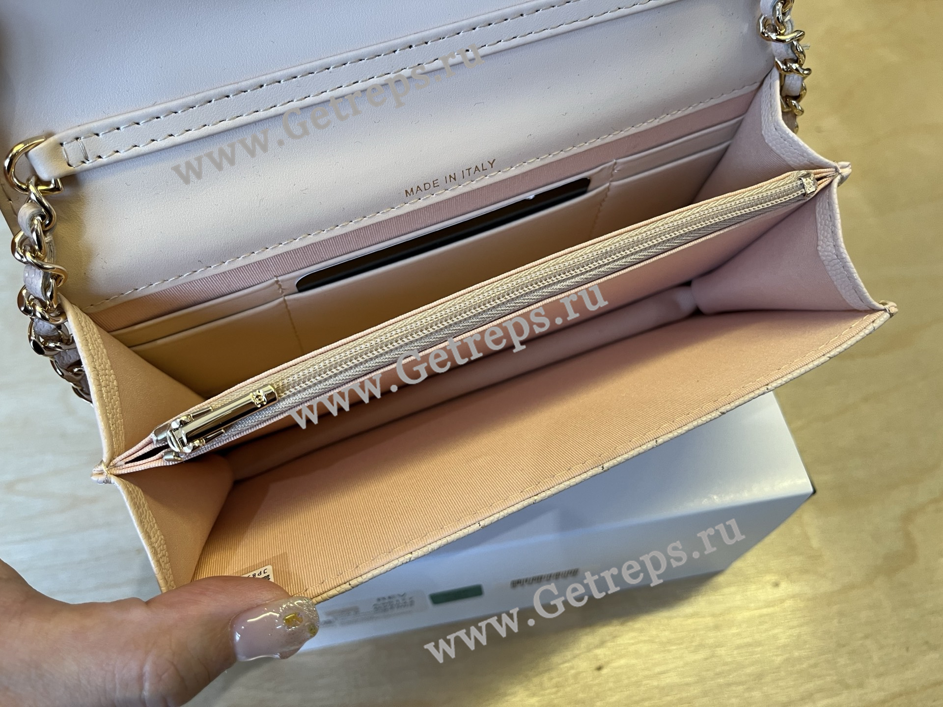 Chanel A96177 Handle WOC Wallet On Chain Gold Hardware Light Pink Quilted Grained Calfskin