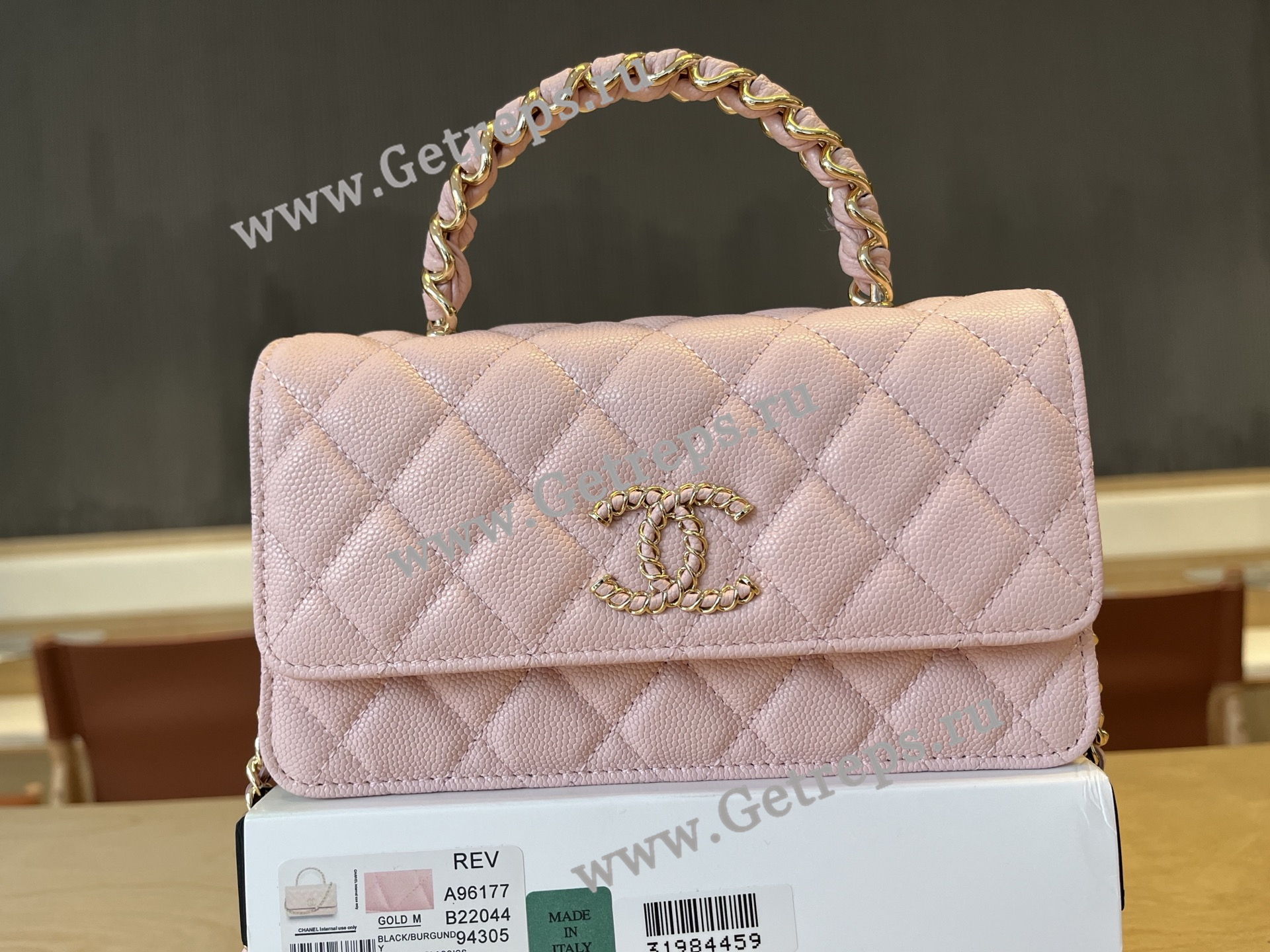 Chanel A96177 Handle WOC Wallet On Chain Gold Hardware Pink Quilted Grained Calfskin