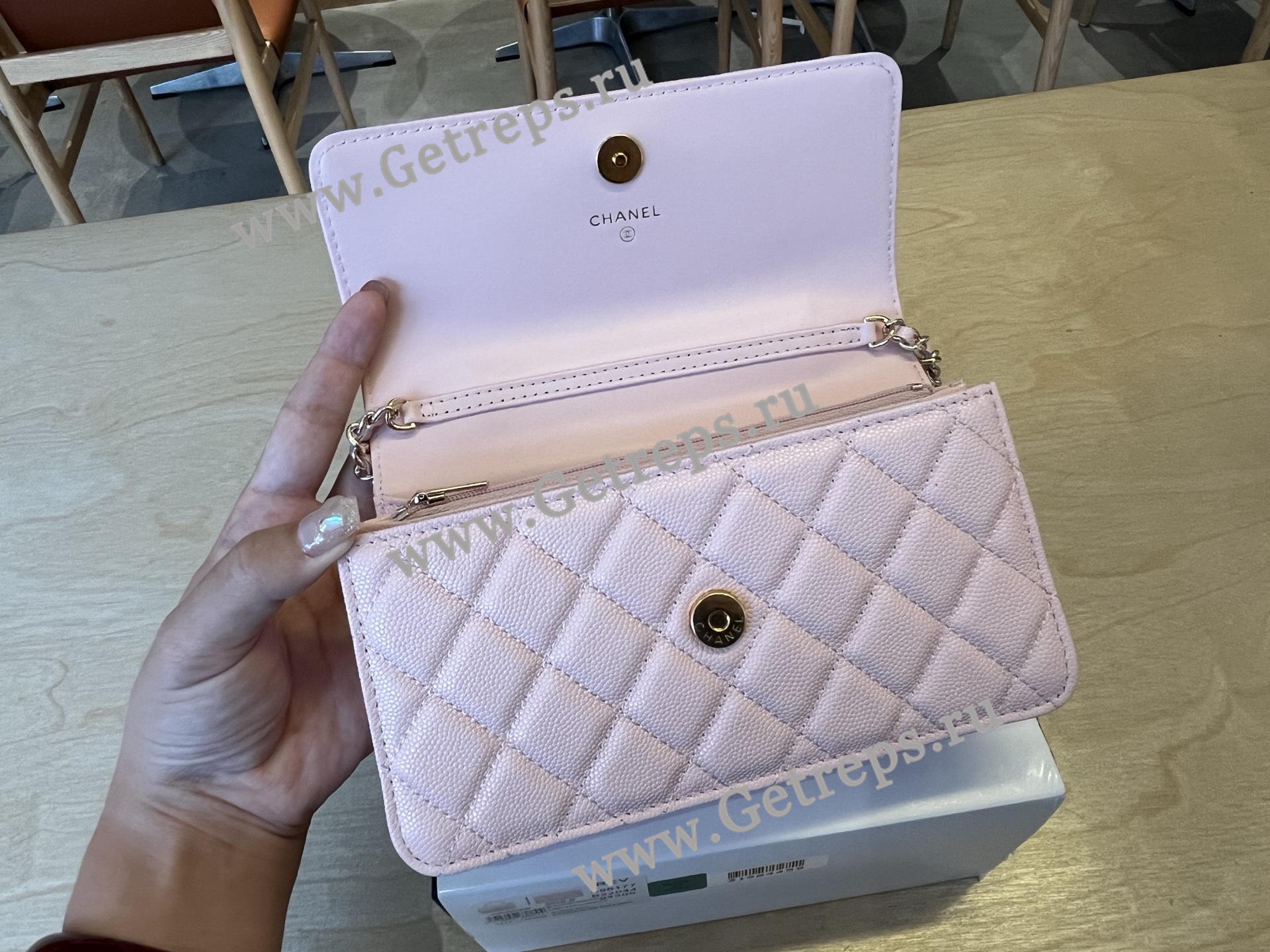 Chanel A96177 Handle WOC Wallet On Chain Gold Hardware Pink Quilted Grained Calfskin