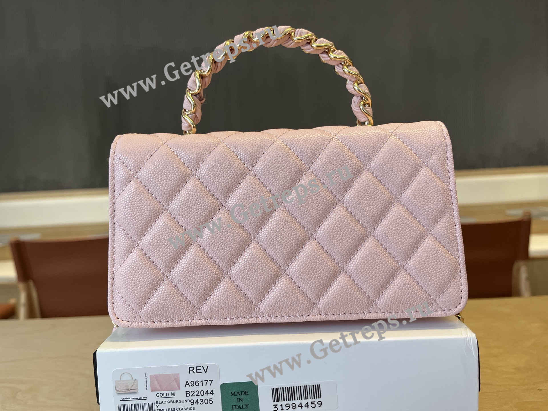 Chanel A96177 Handle WOC Wallet On Chain Gold Hardware Pink Quilted Grained Calfskin