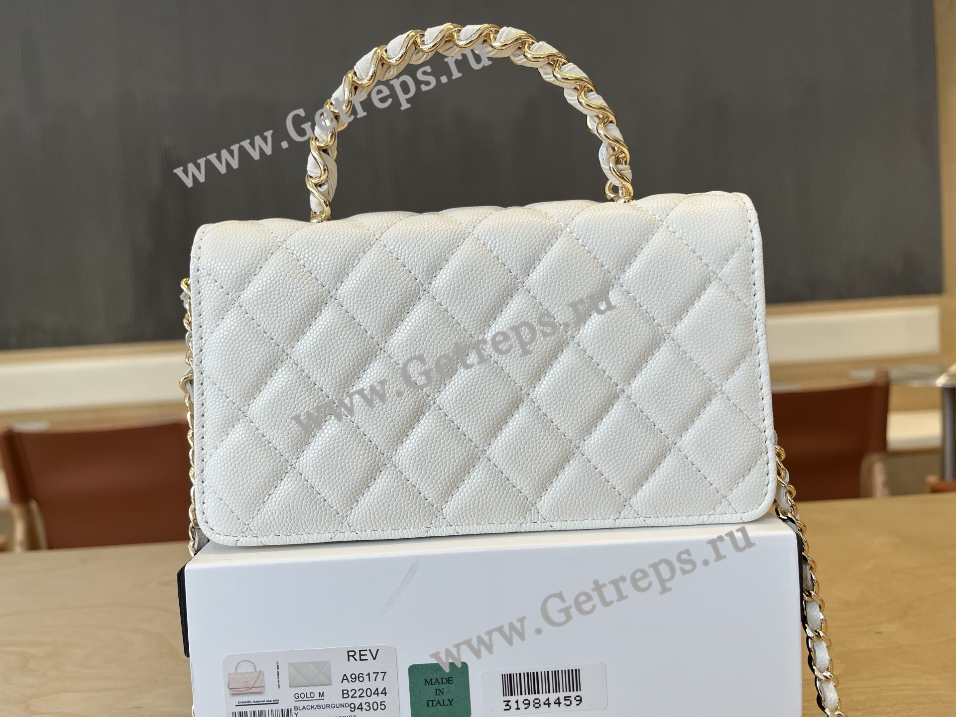 Chanel A96177 Handle WOC Wallet On Chain Gold Hardware White Quilted Grained Calfskin