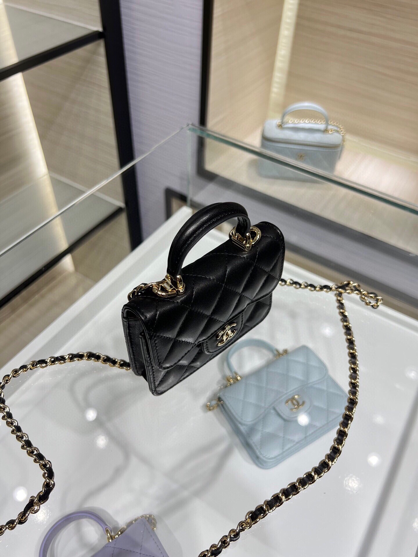 Chanel AP2200Y Flap Coin Purse with Chain Black