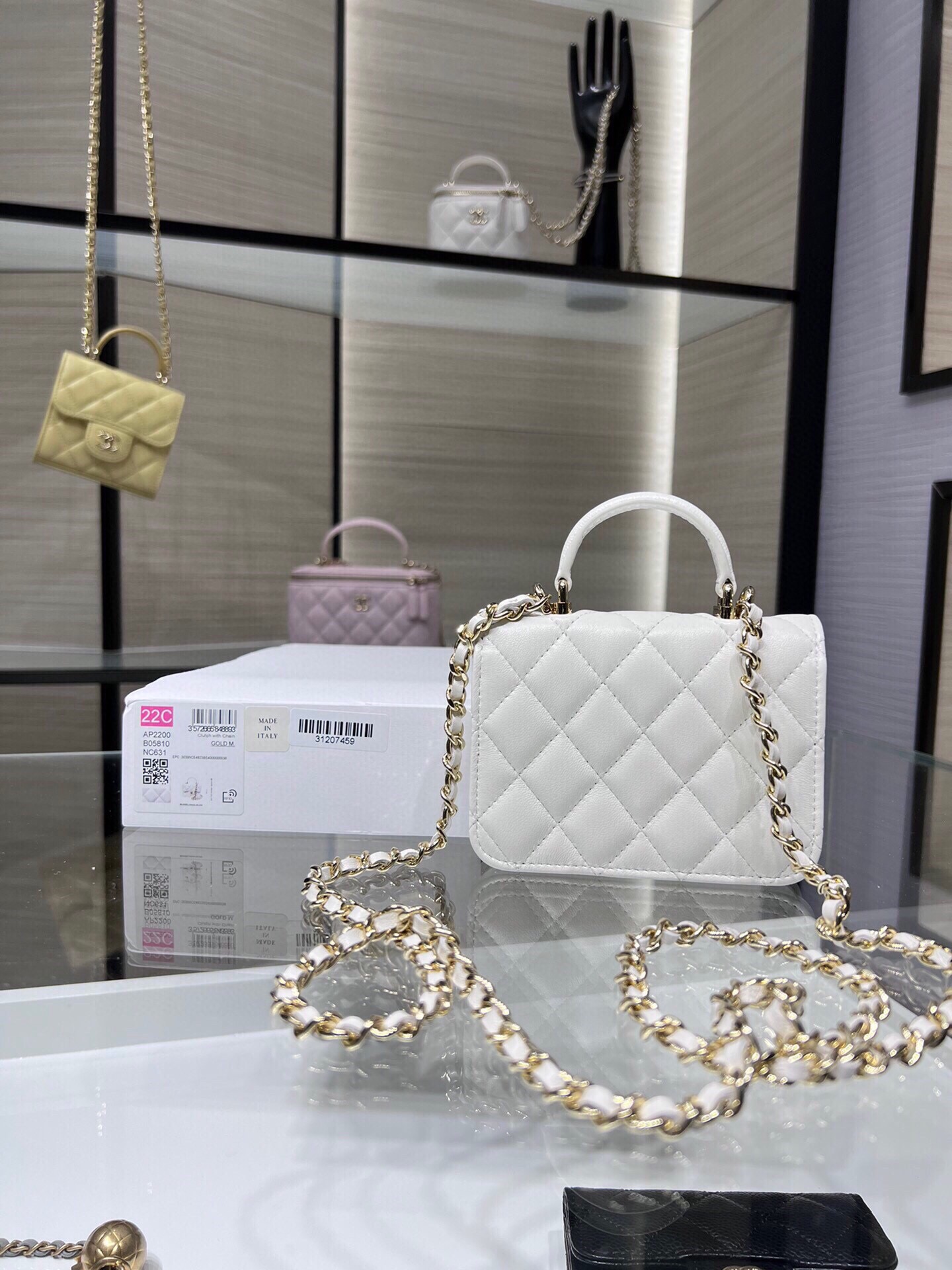 Chanel AP2200Y Flap Coin Purse with Chain White