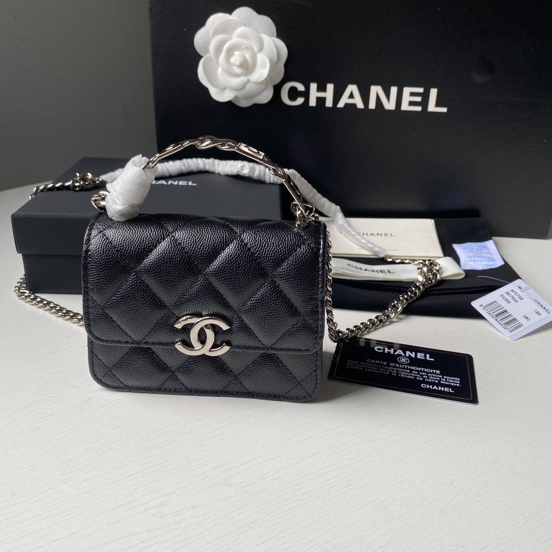 Chanel AP2758 Clutch with Chain Caviar Calfskin & Silver Black