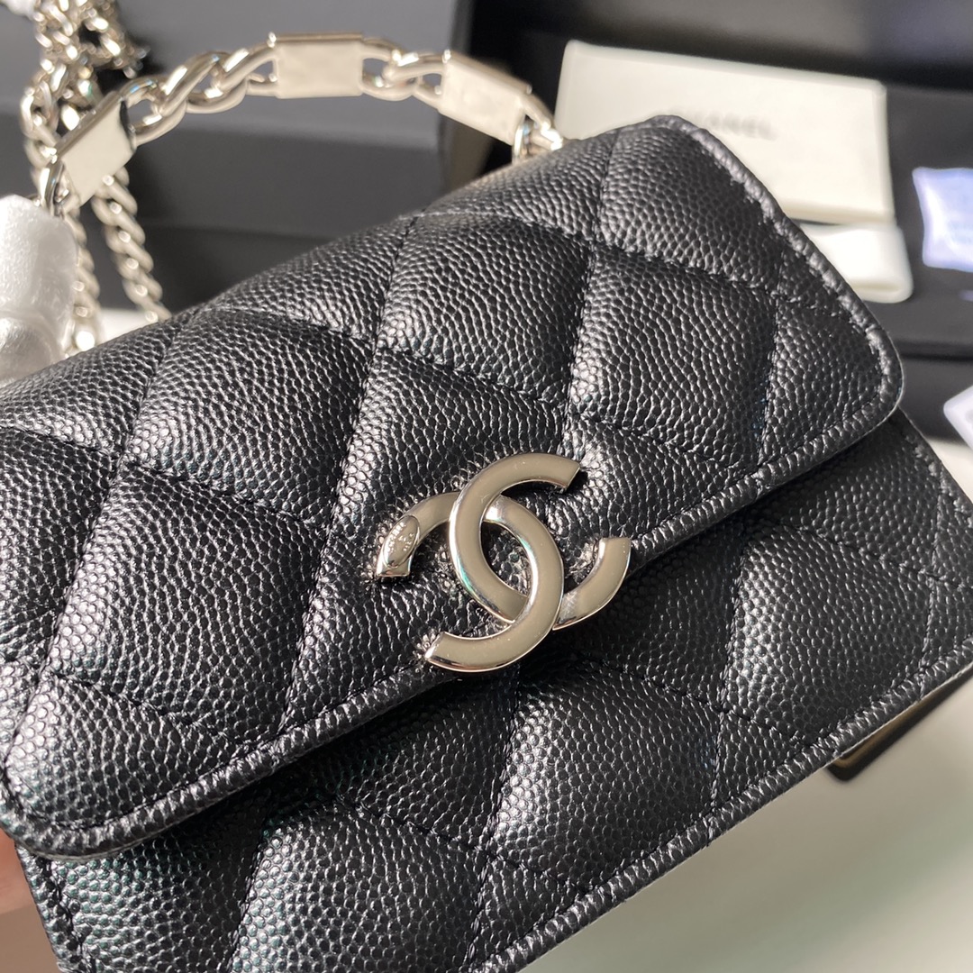 Chanel AP2758 Clutch with Chain Caviar Calfskin & Silver Black