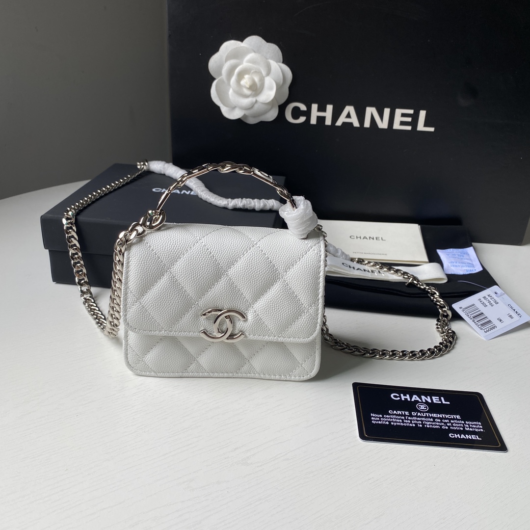 Chanel AP2758 Clutch with Chain Caviar Calfskin & Silver White