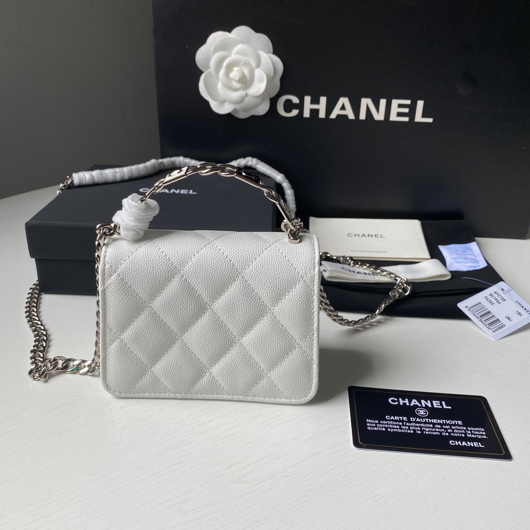 Chanel AP2758 Clutch with Chain Caviar Calfskin & Silver White