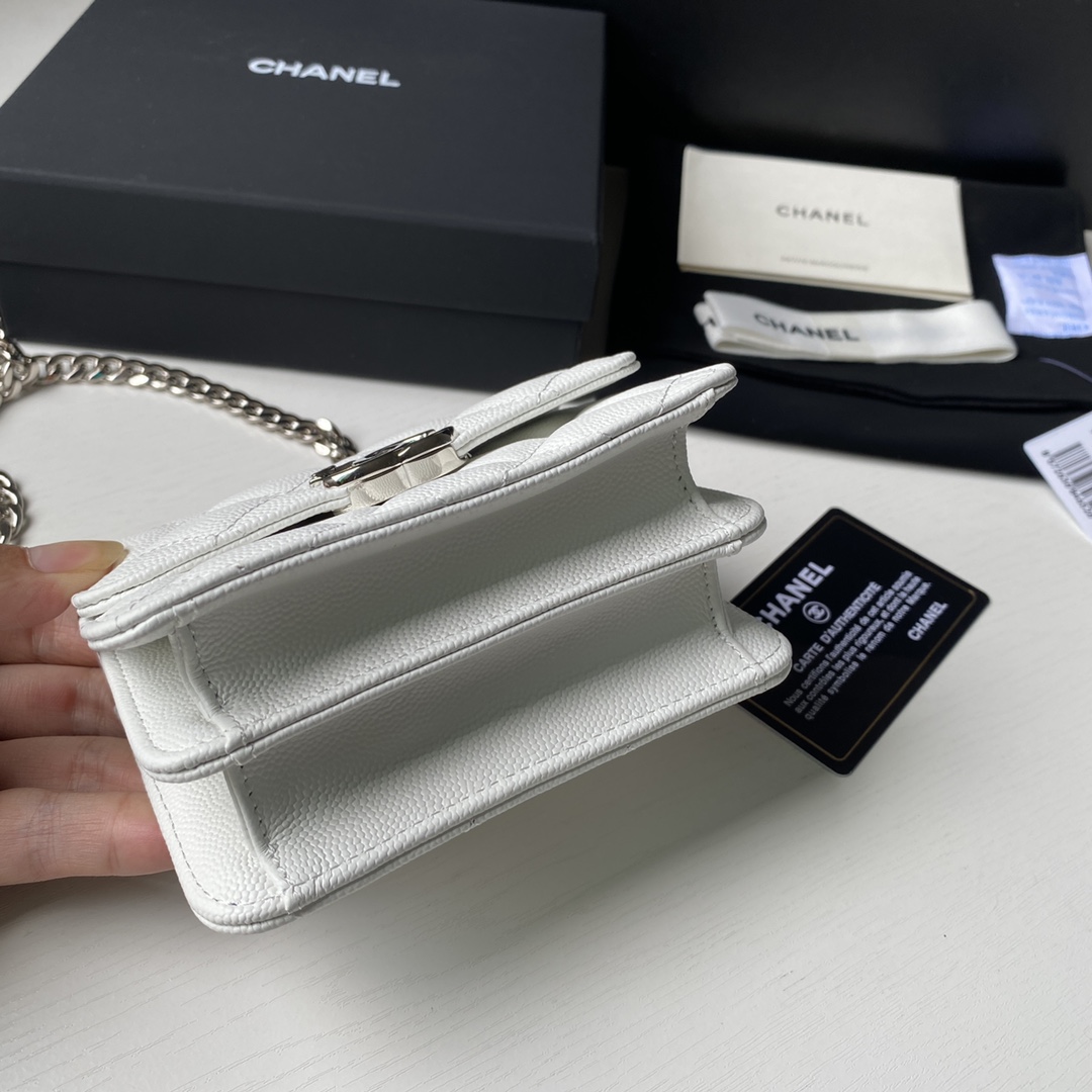 Chanel AP2758 Clutch with Chain Caviar Calfskin & Silver White