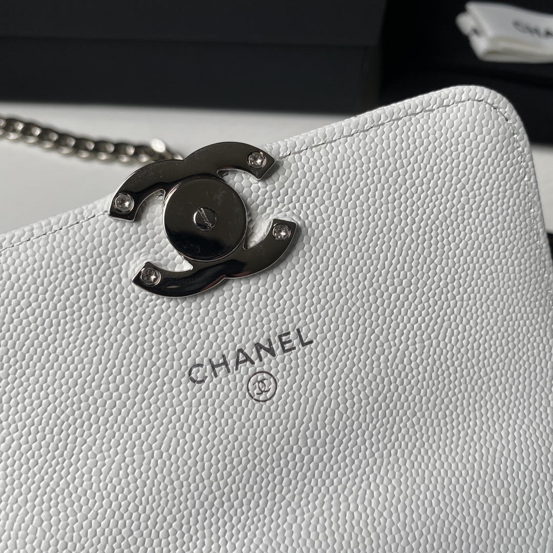 Chanel AP2758 Clutch with Chain Caviar Calfskin & Silver White