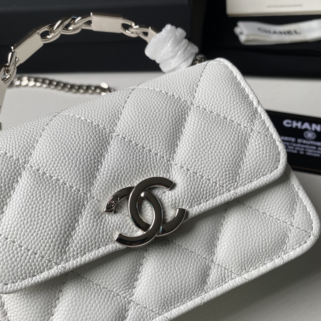 Chanel AP2758 Clutch with Chain Caviar Calfskin & Silver White