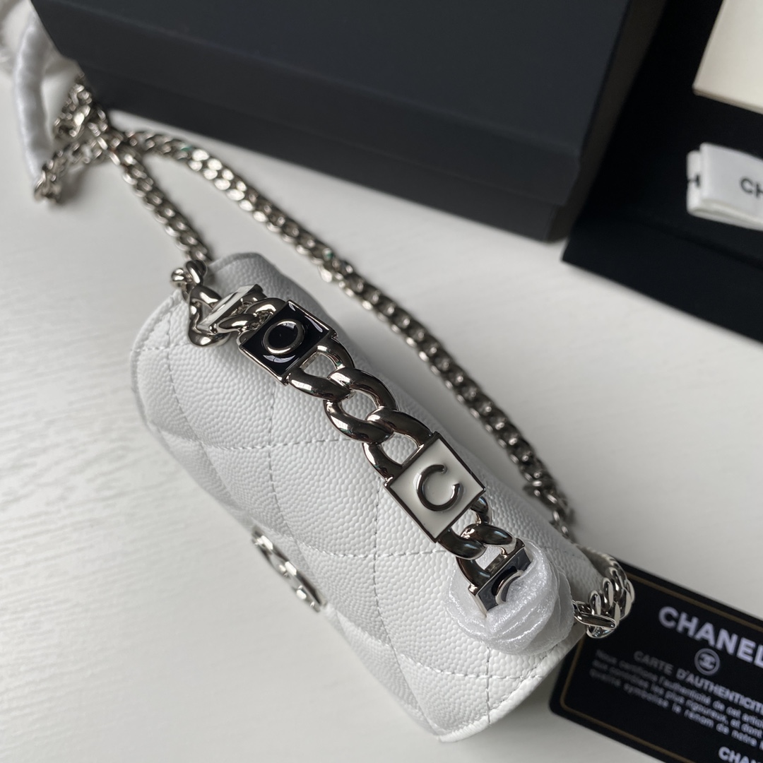 Chanel AP2758 Clutch with Chain Caviar Calfskin & Silver White