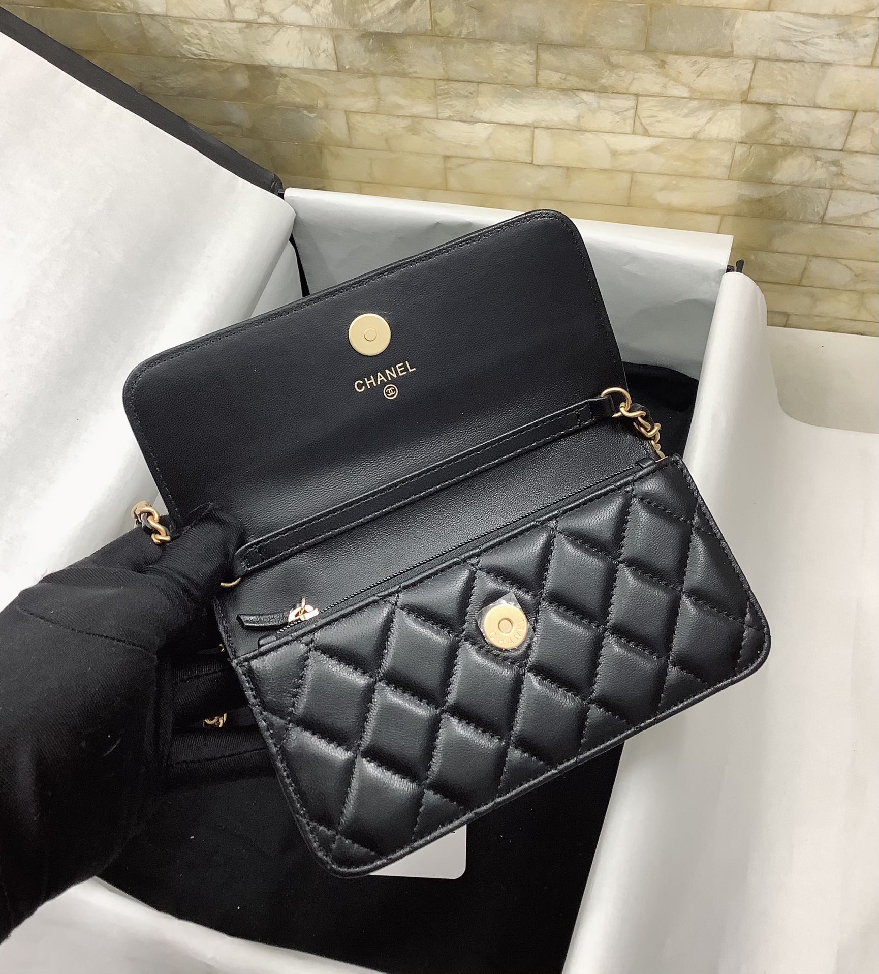 Chanel AP3071 Wallet On Chain Lambskin Black