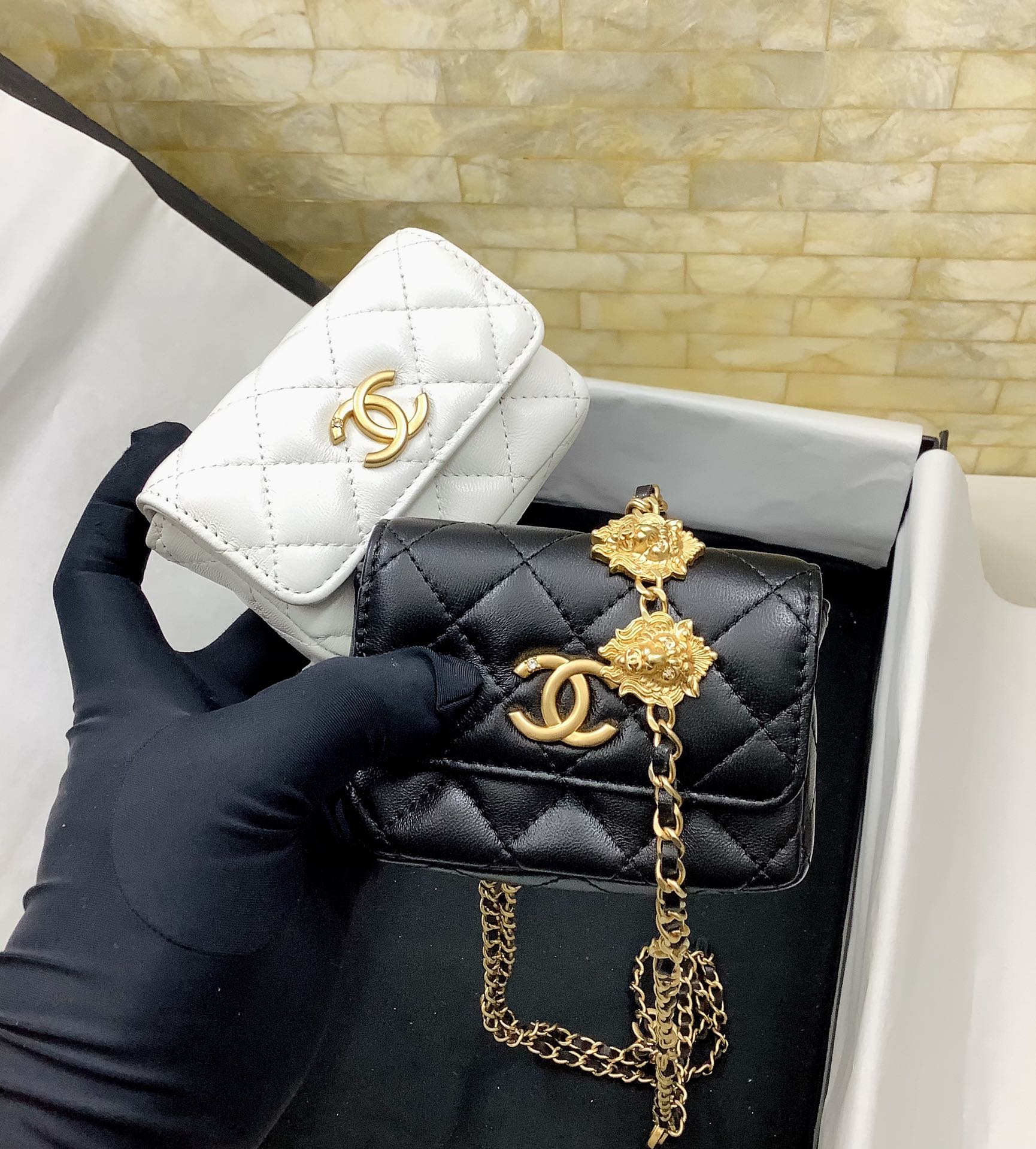 Chanel AP3425 Belt Bag Lambskin With Lion Chain Black