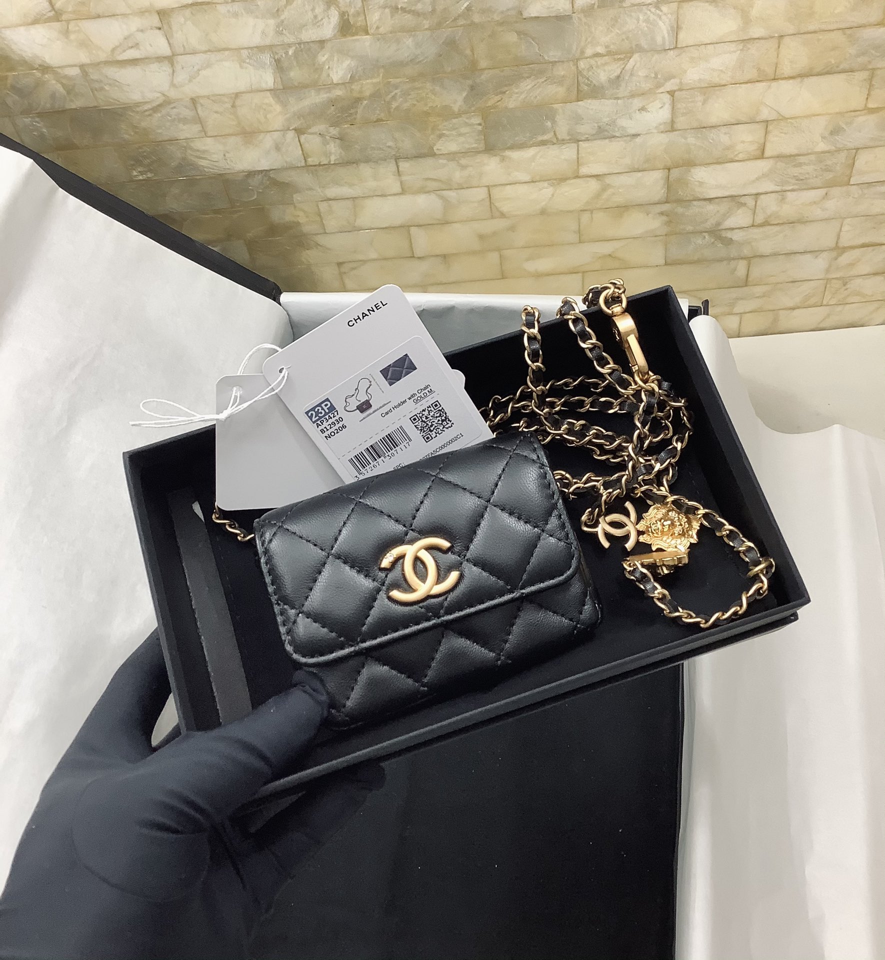 Chanel AP3425 Belt Bag Lambskin With Lion Chain Black