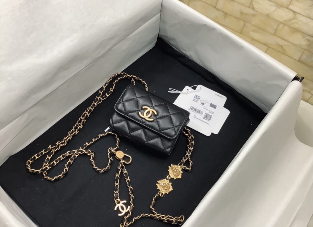 Chanel AP3425 Belt Bag Lambskin With Lion Chain Black