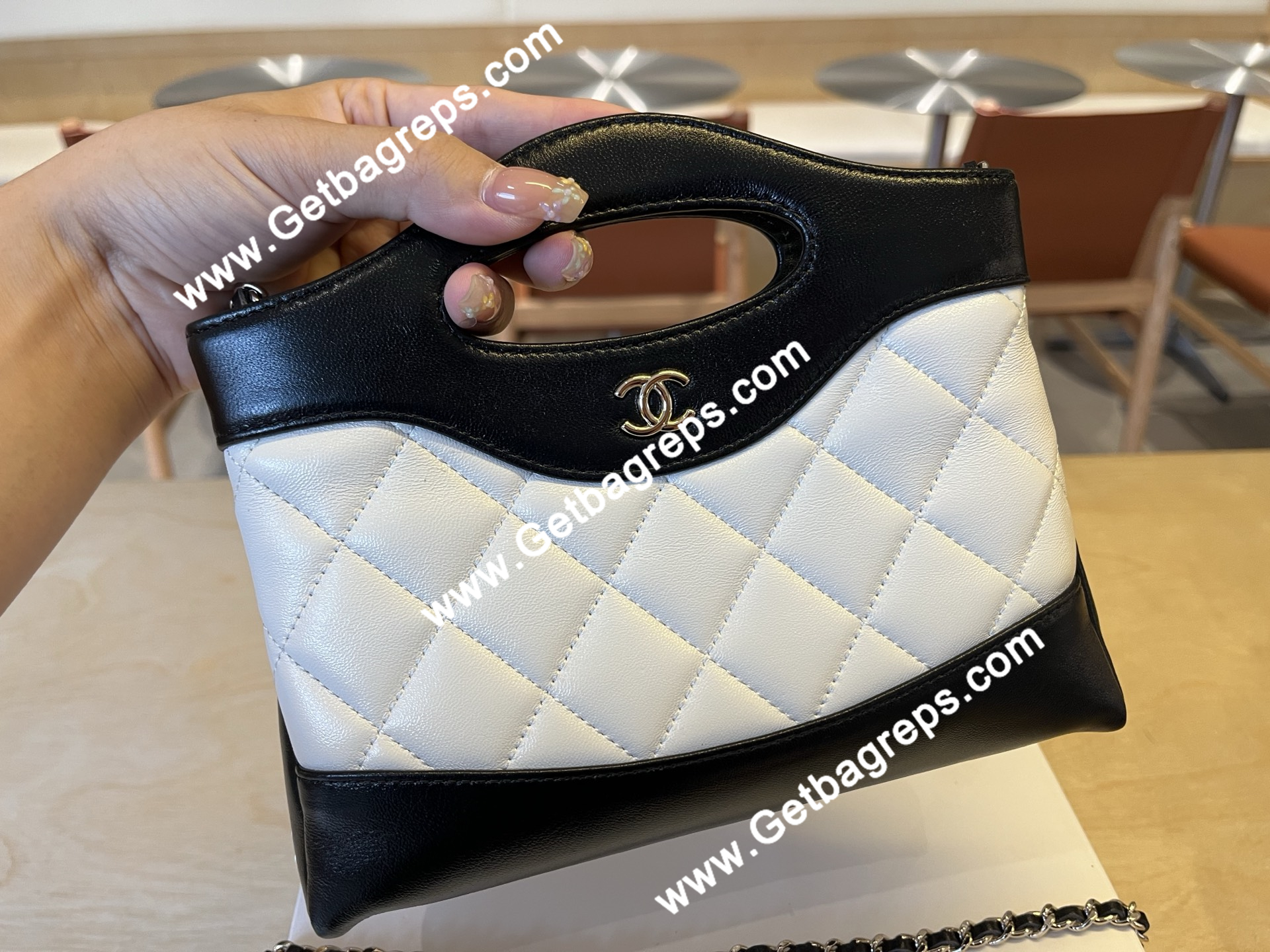 Chanel AP3656  31 Mini Shopping Bag Black with White