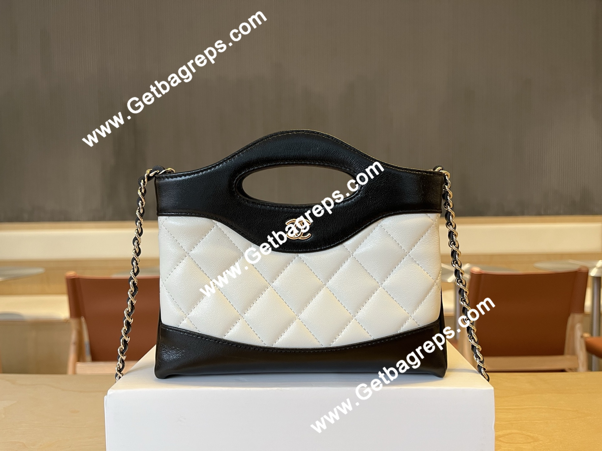 Chanel AP3656  31 Mini Shopping Bag Black with White