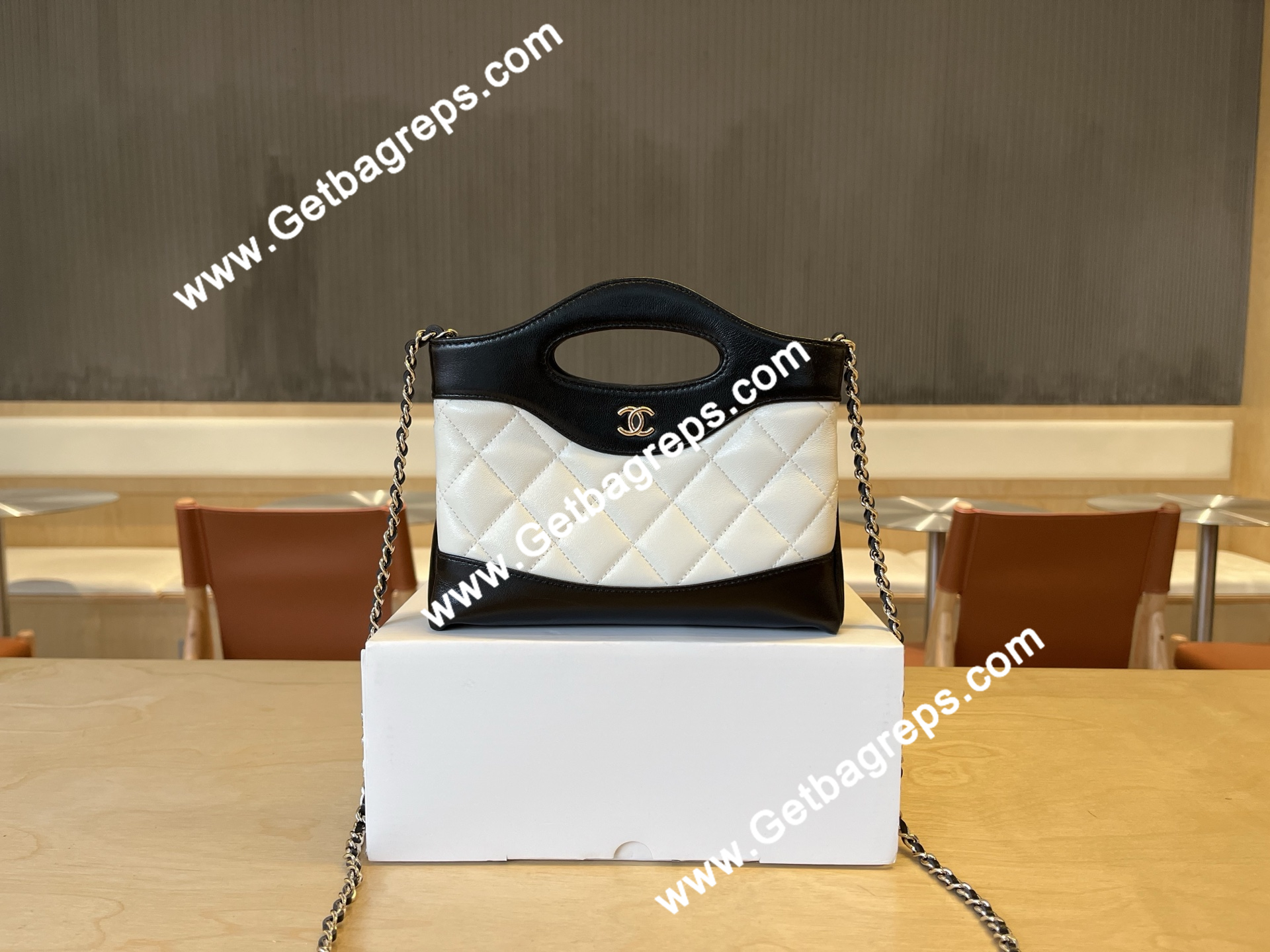 Chanel AP3656  31 Mini Shopping Bag Black with White