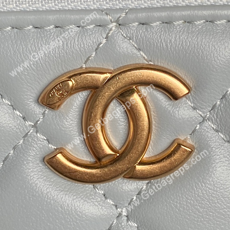 Chanel AP3940 Blue Shiny Lambskin Vanity Bag Gold-Tone Metal 