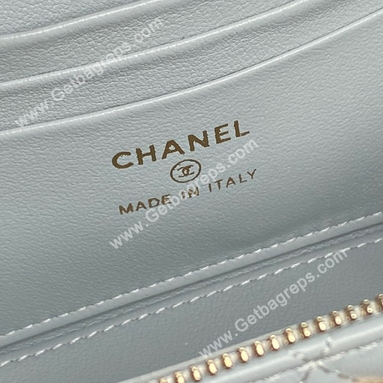 Chanel AP3940 Blue Shiny Lambskin Vanity Bag Gold-Tone Metal 