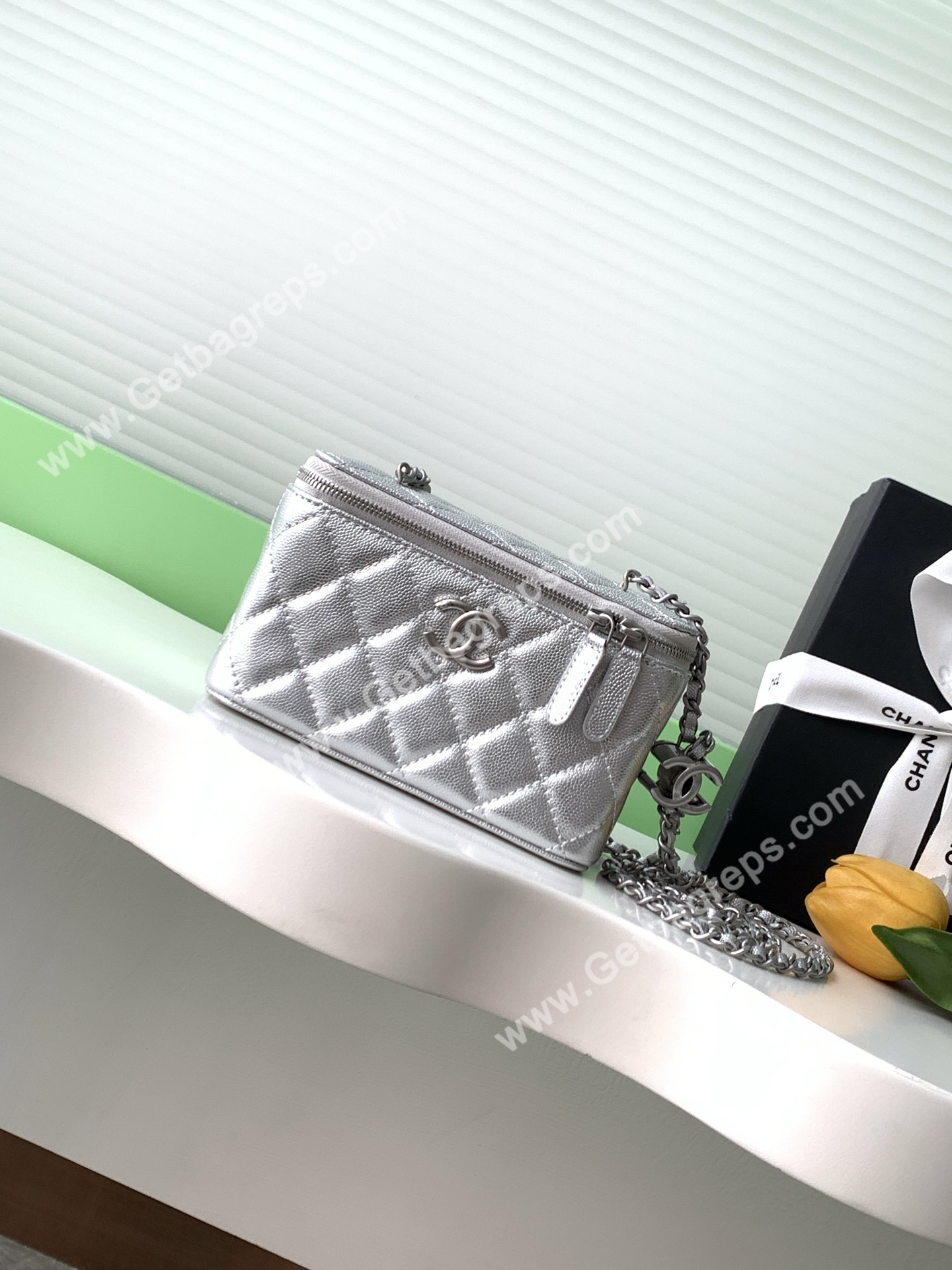 Chanel AP3940 Caviar Vanity Bag Silver