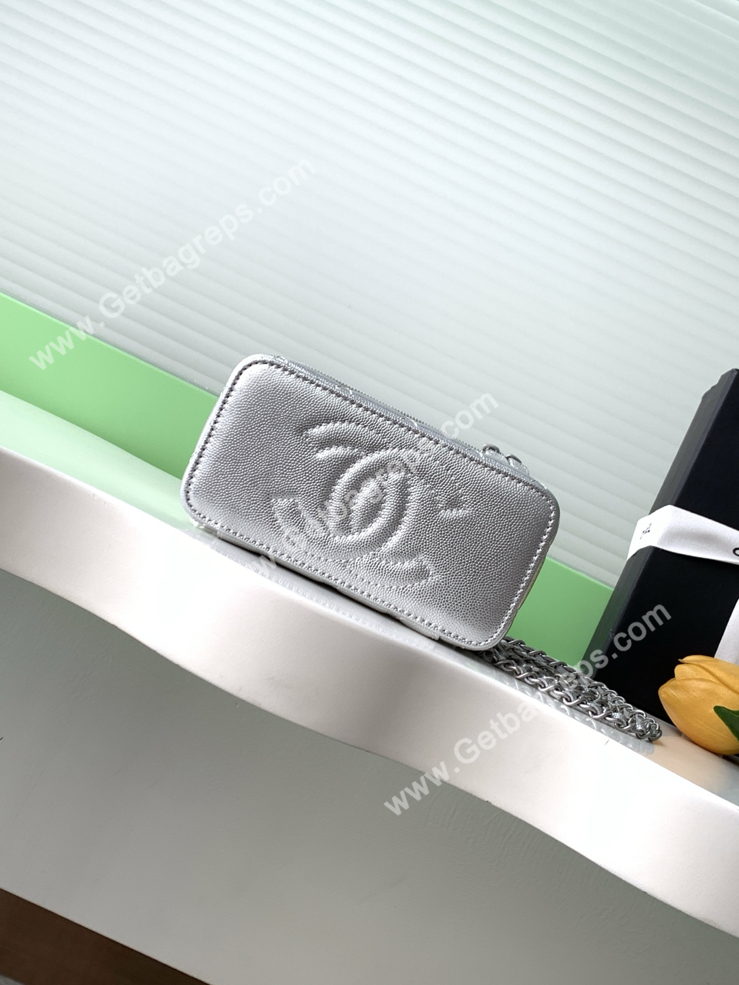 Chanel AP3940 Caviar Vanity Bag Silver
