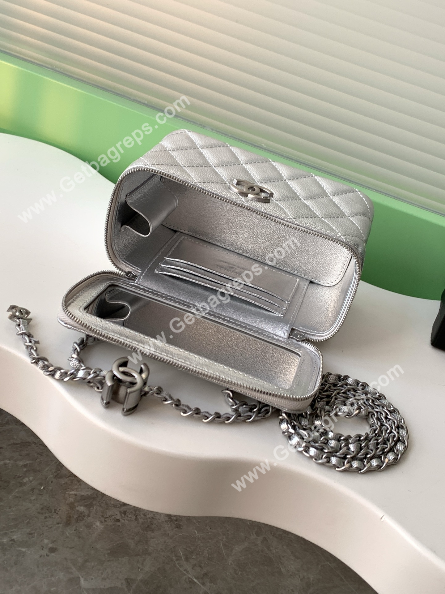 Chanel AP3940 Caviar Vanity Bag Silver