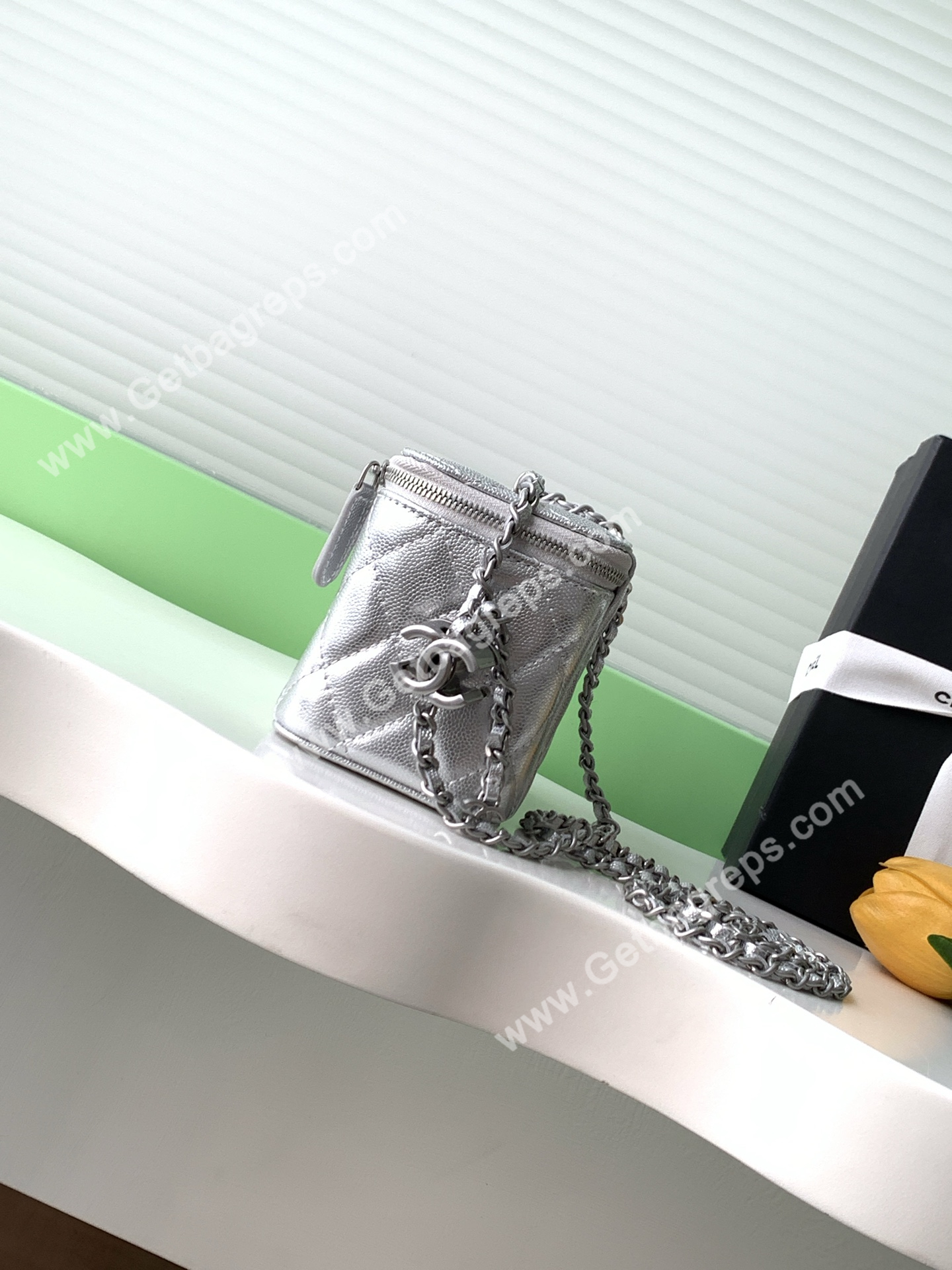 Chanel AP3940 Caviar Vanity Bag Silver