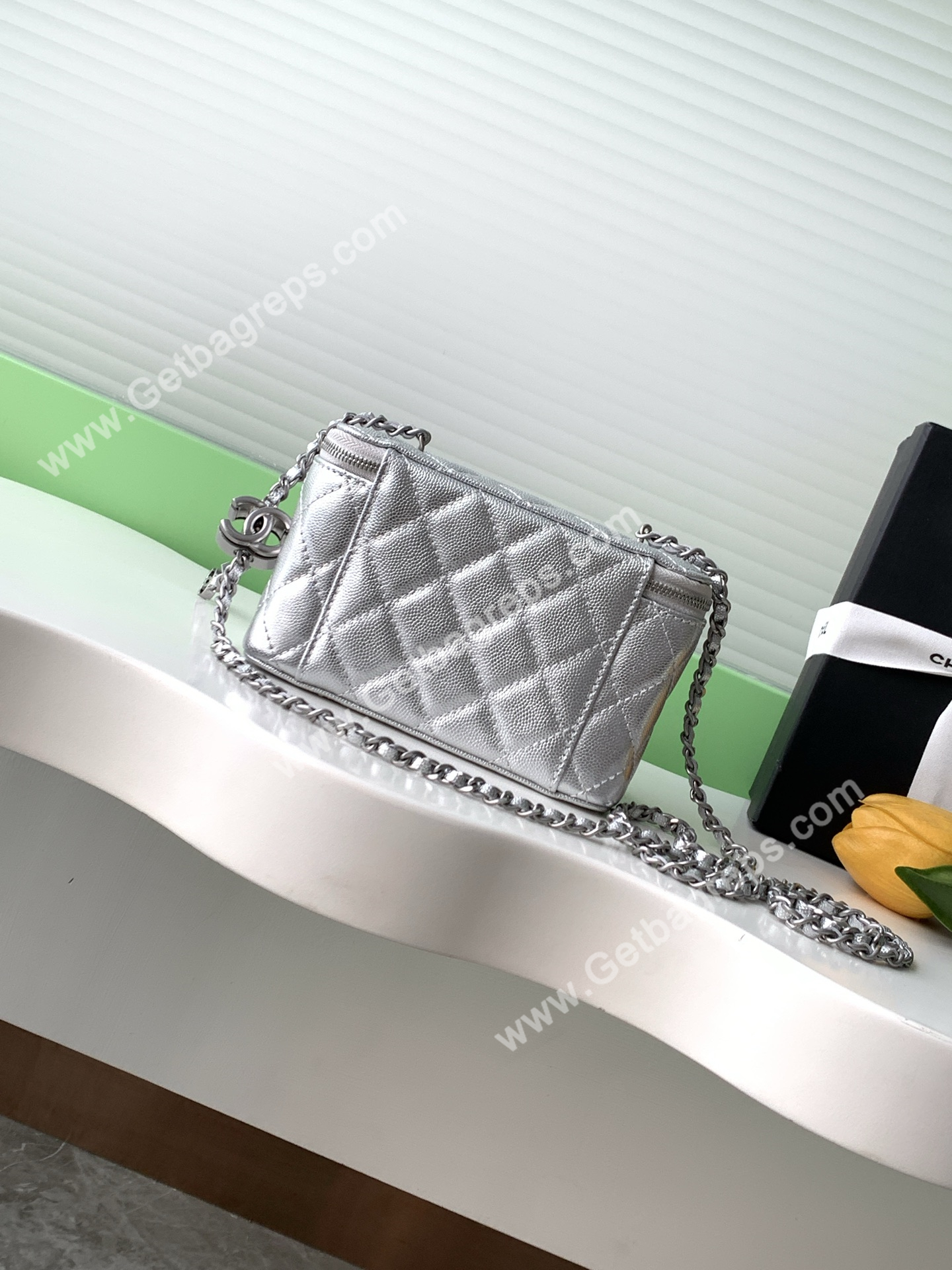 Chanel AP3940 Caviar Vanity Bag Silver