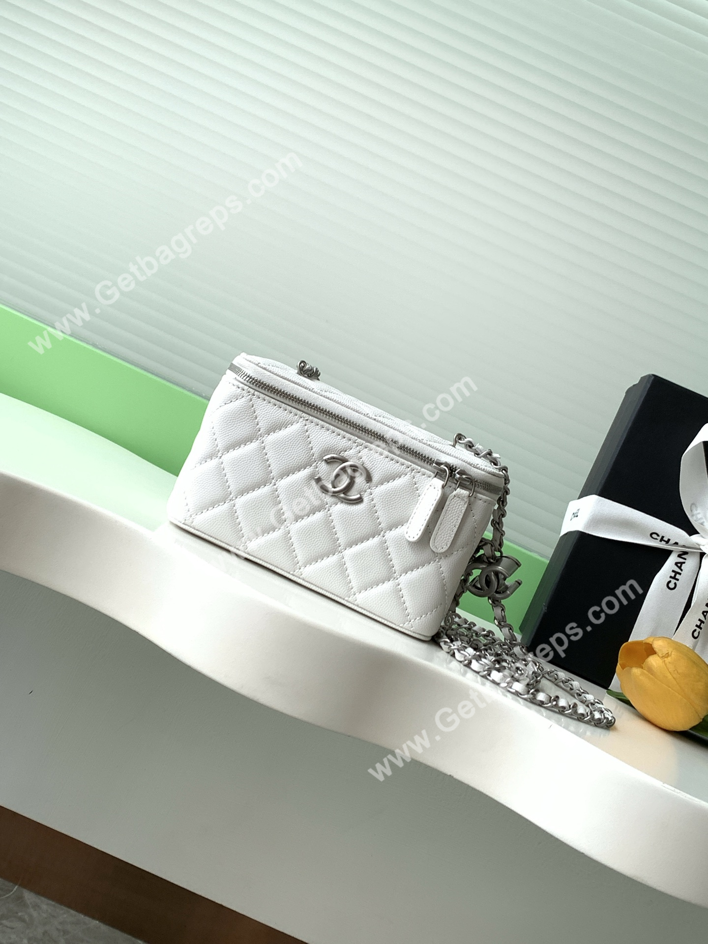 Chanel AP3940 Caviar Vanity Bag White