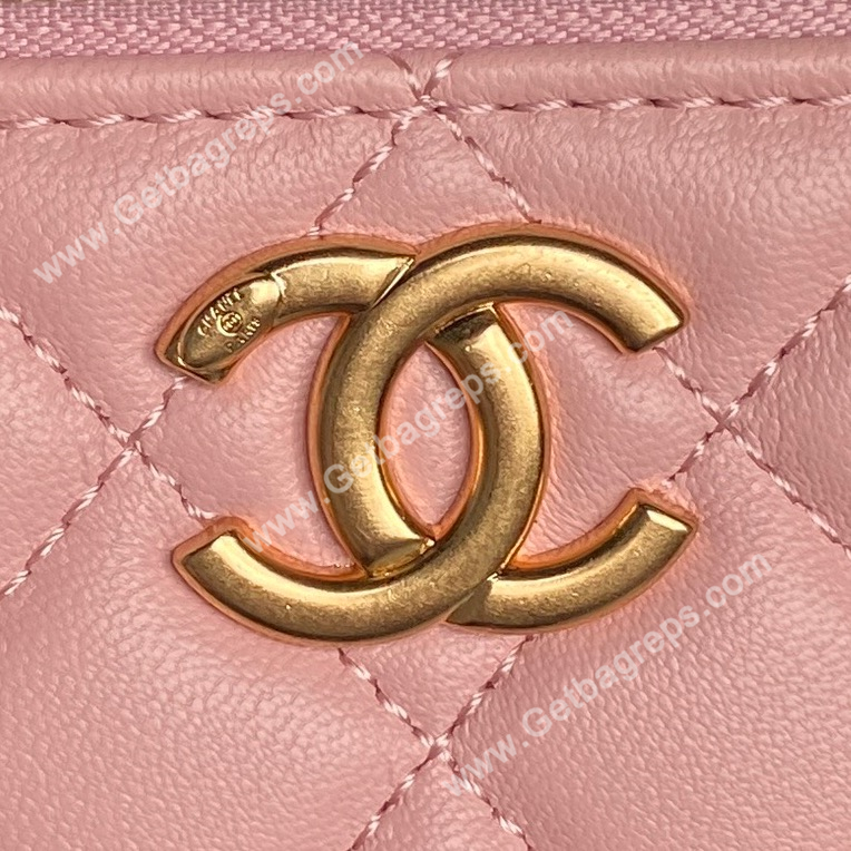 Chanel AP3940 Pink Shiny Lambskin Vanity Bag Gold-Tone Metal 