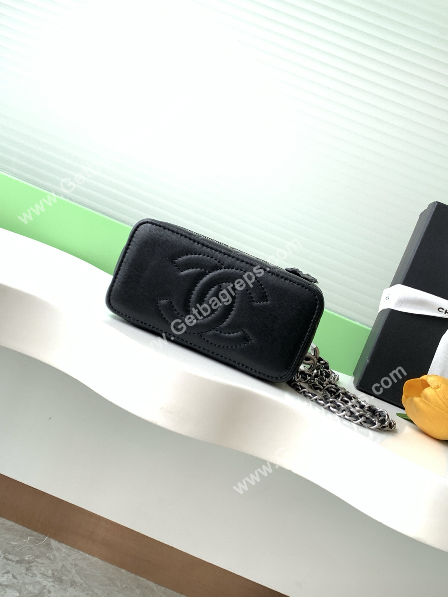 Chanel AP3940 Shiny Lambskin Vanity Bag Black