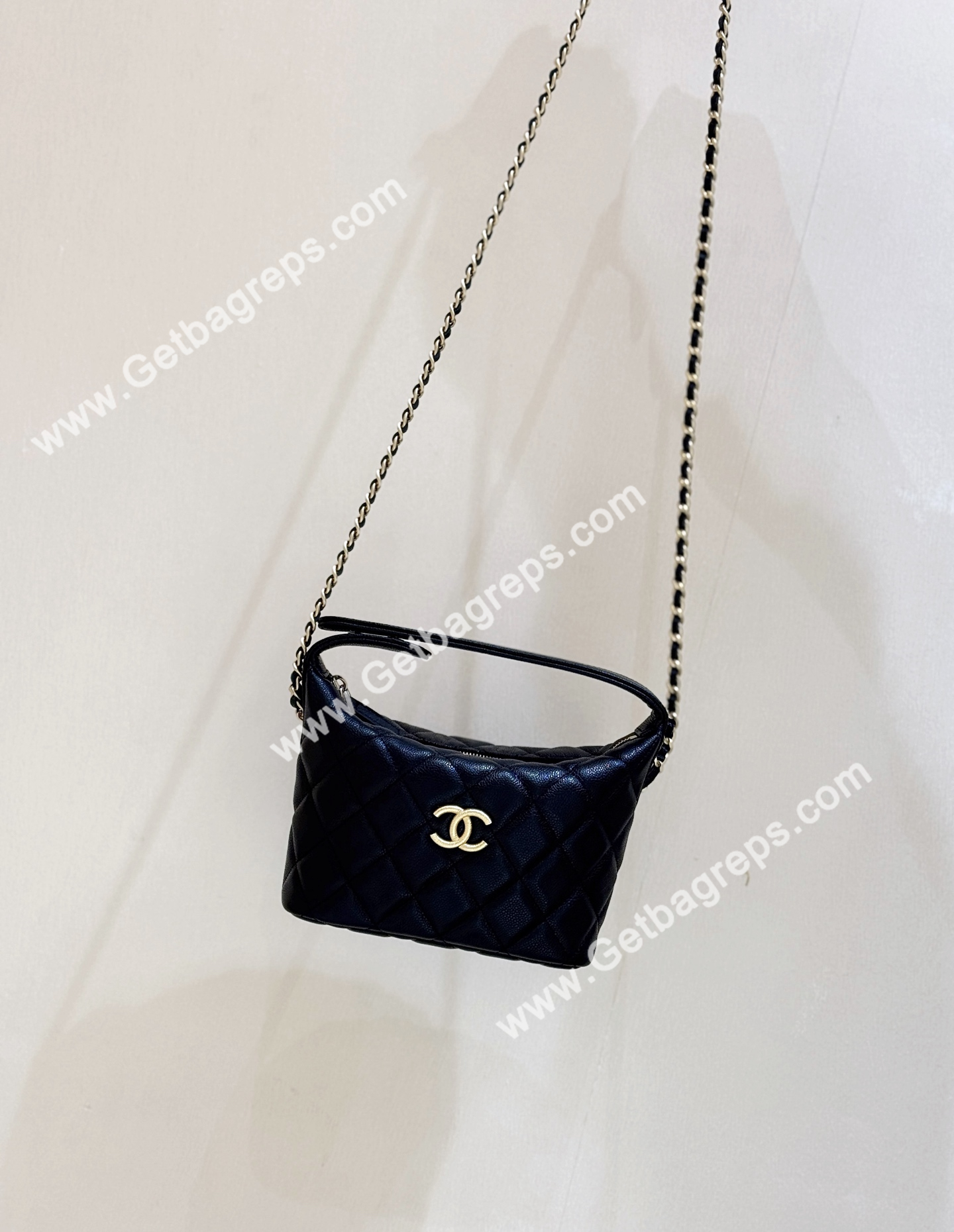 Chanel AP4484 Hobo Bag Black in Grained Leather