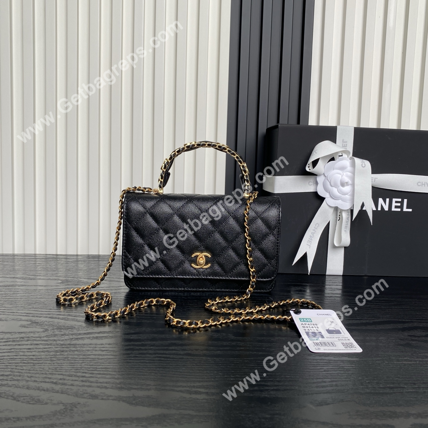 Chanel AP4785 Wallet on Chain Shiny Grained Calfskin Black