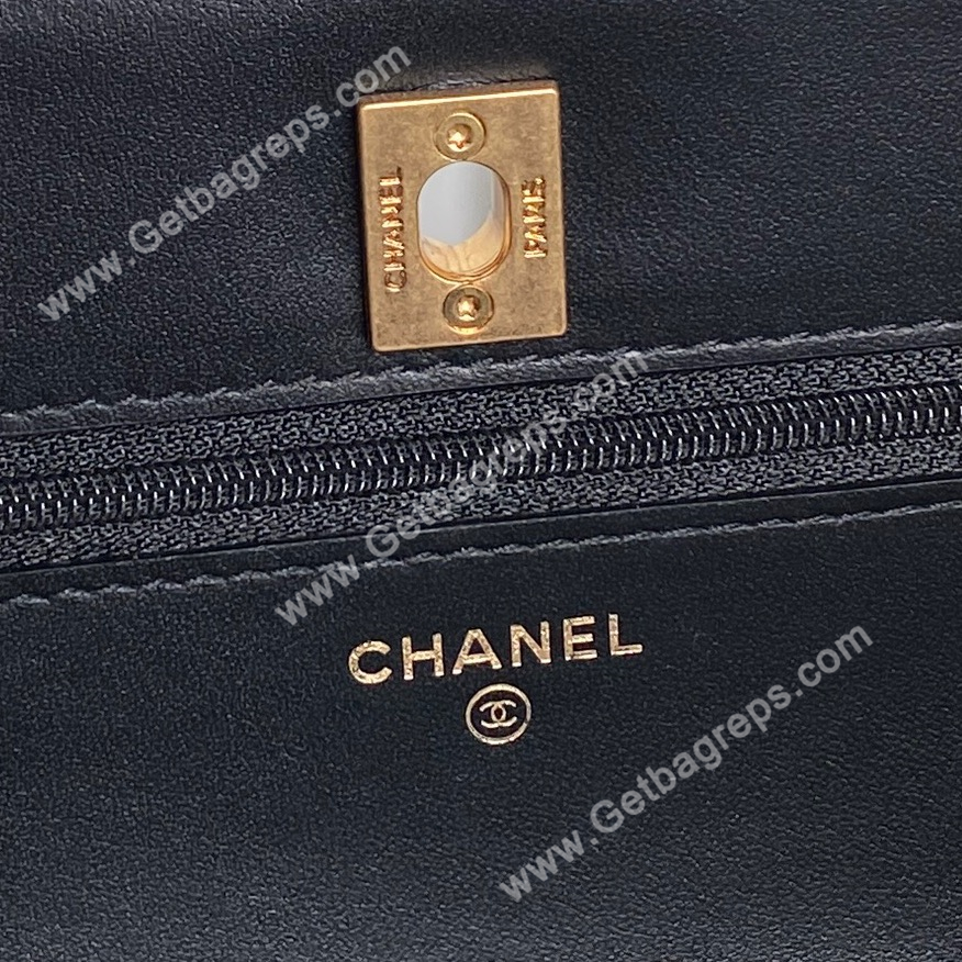 Chanel AP4785 Wallet on Chain Shiny Grained Calfskin Black