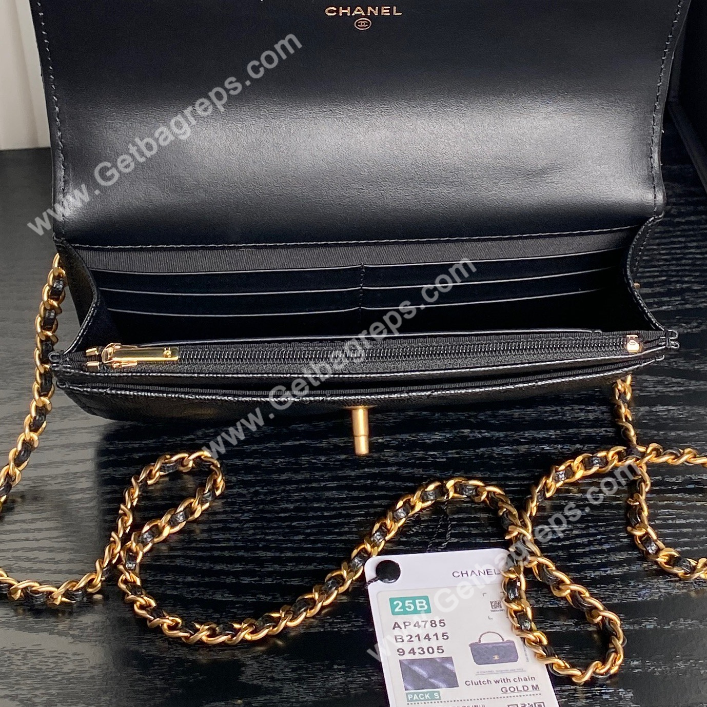 Chanel AP4785 Wallet on Chain Shiny Grained Calfskin Black