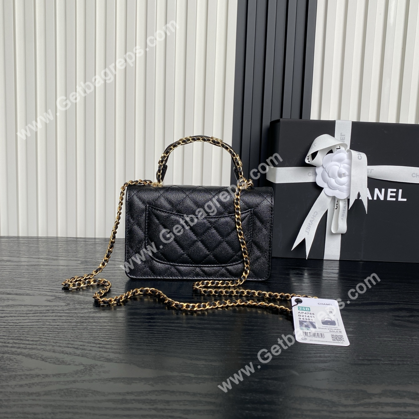Chanel AP4785 Wallet on Chain Shiny Grained Calfskin Black