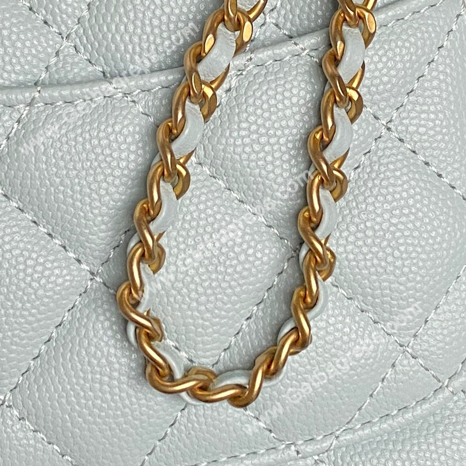 Chanel AP4785 Wallet on Chain Shiny Grained Calfskin Blue