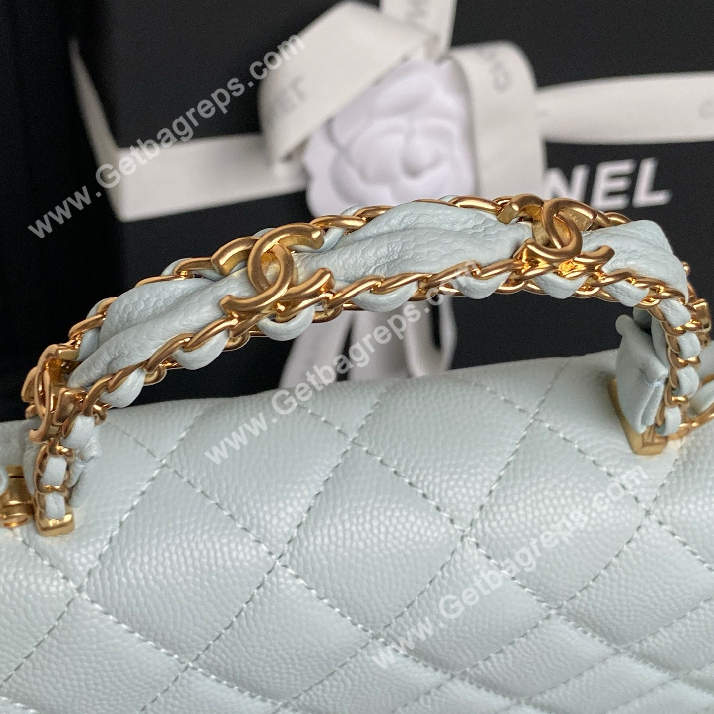 Chanel AP4785 Wallet on Chain Shiny Grained Calfskin Blue